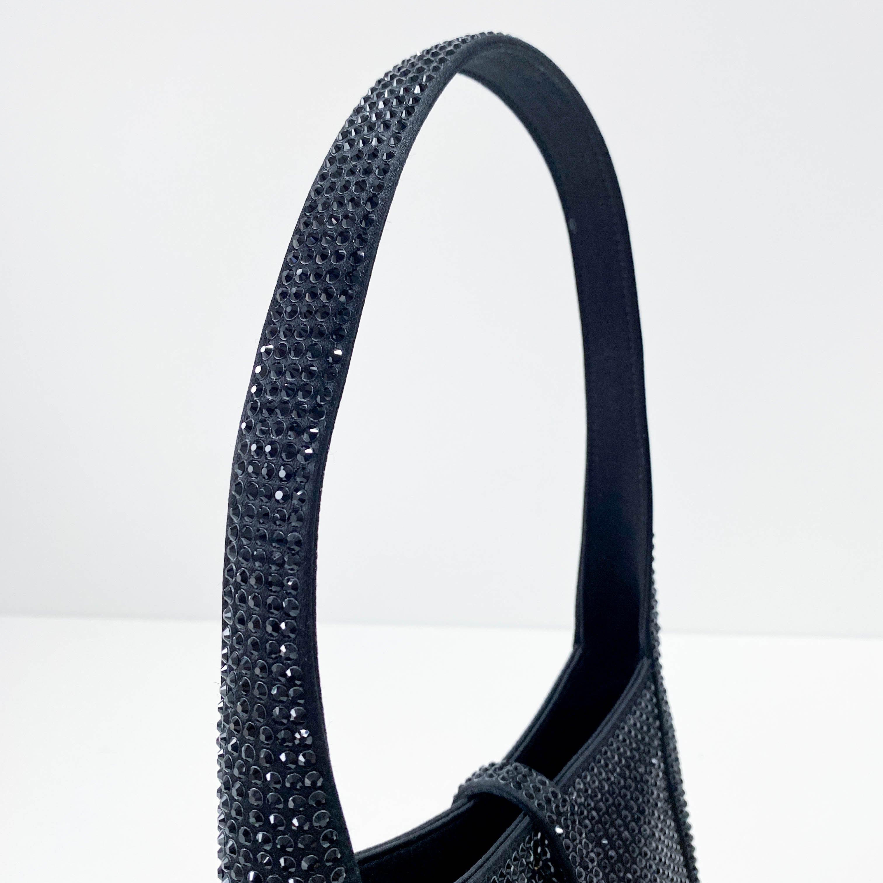 Rare Sparkling Rhinestone Black Satin Shoulder Bag