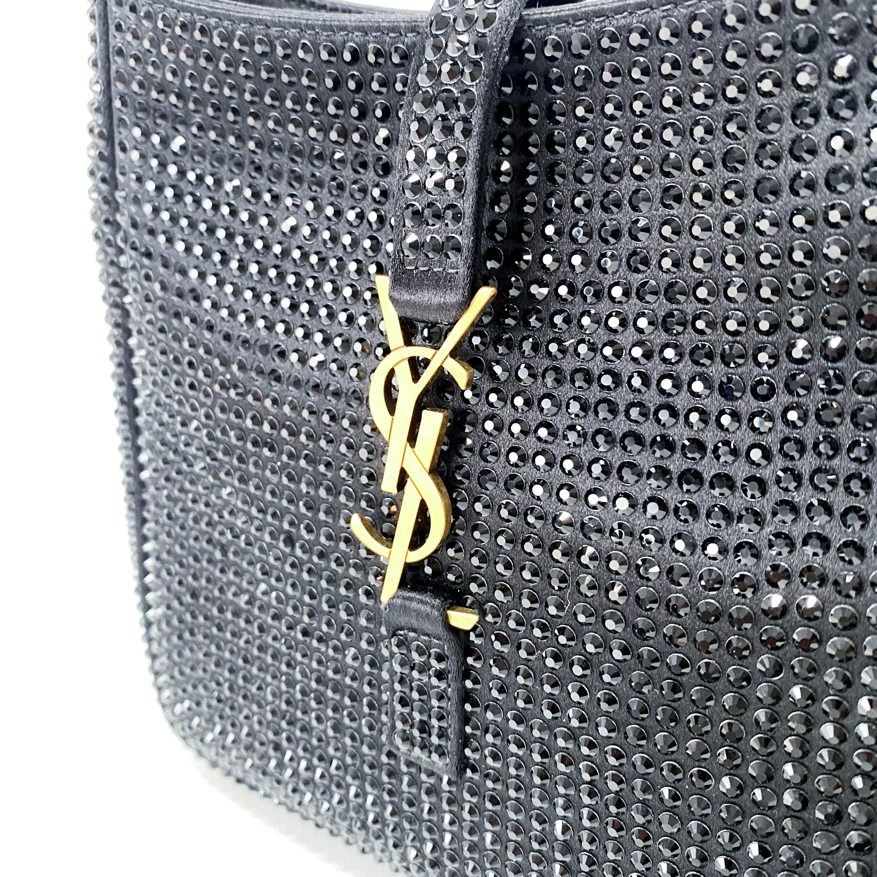 Rare Sparkling Rhinestone Black Satin Shoulder Bag