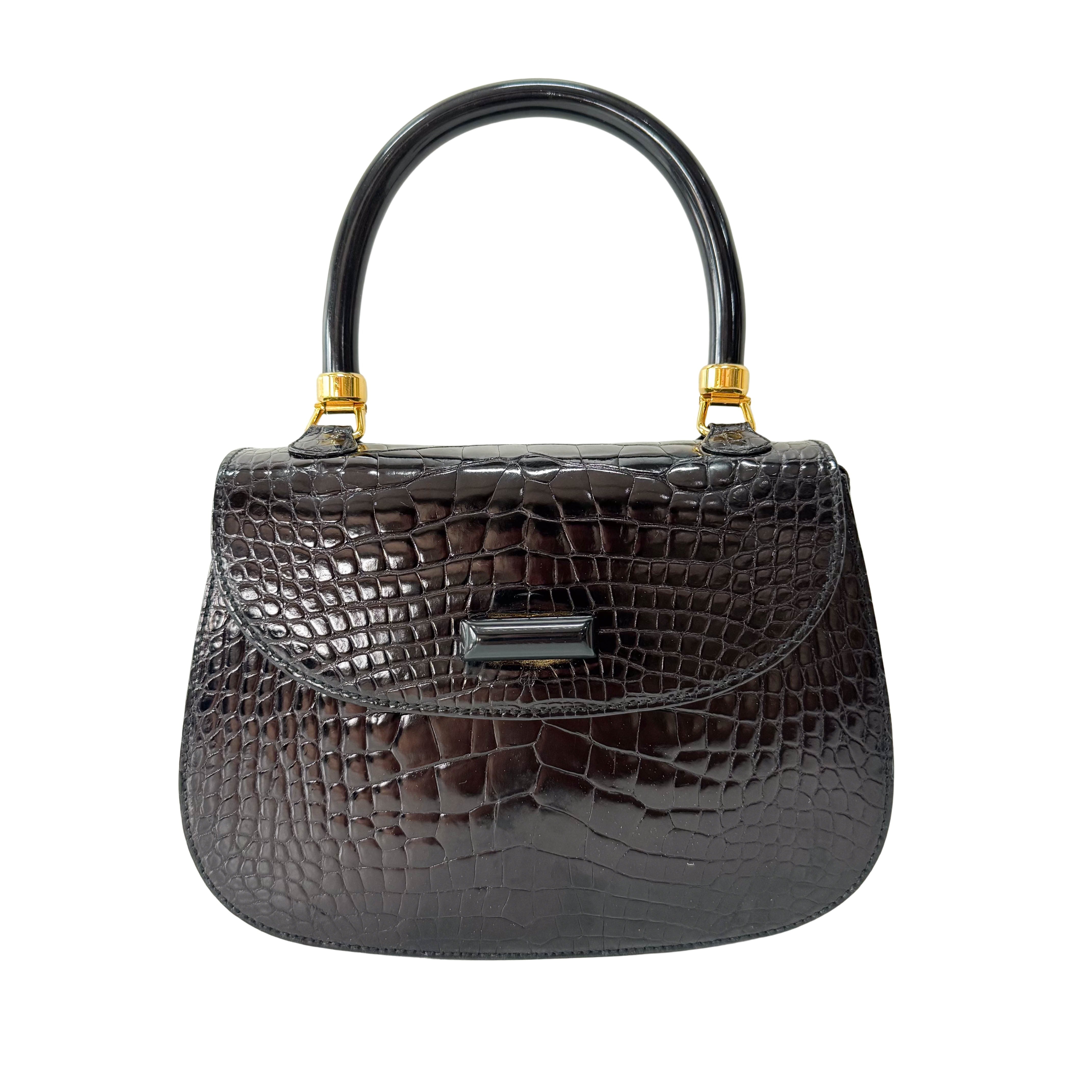 Black Leather Top Handle Bag