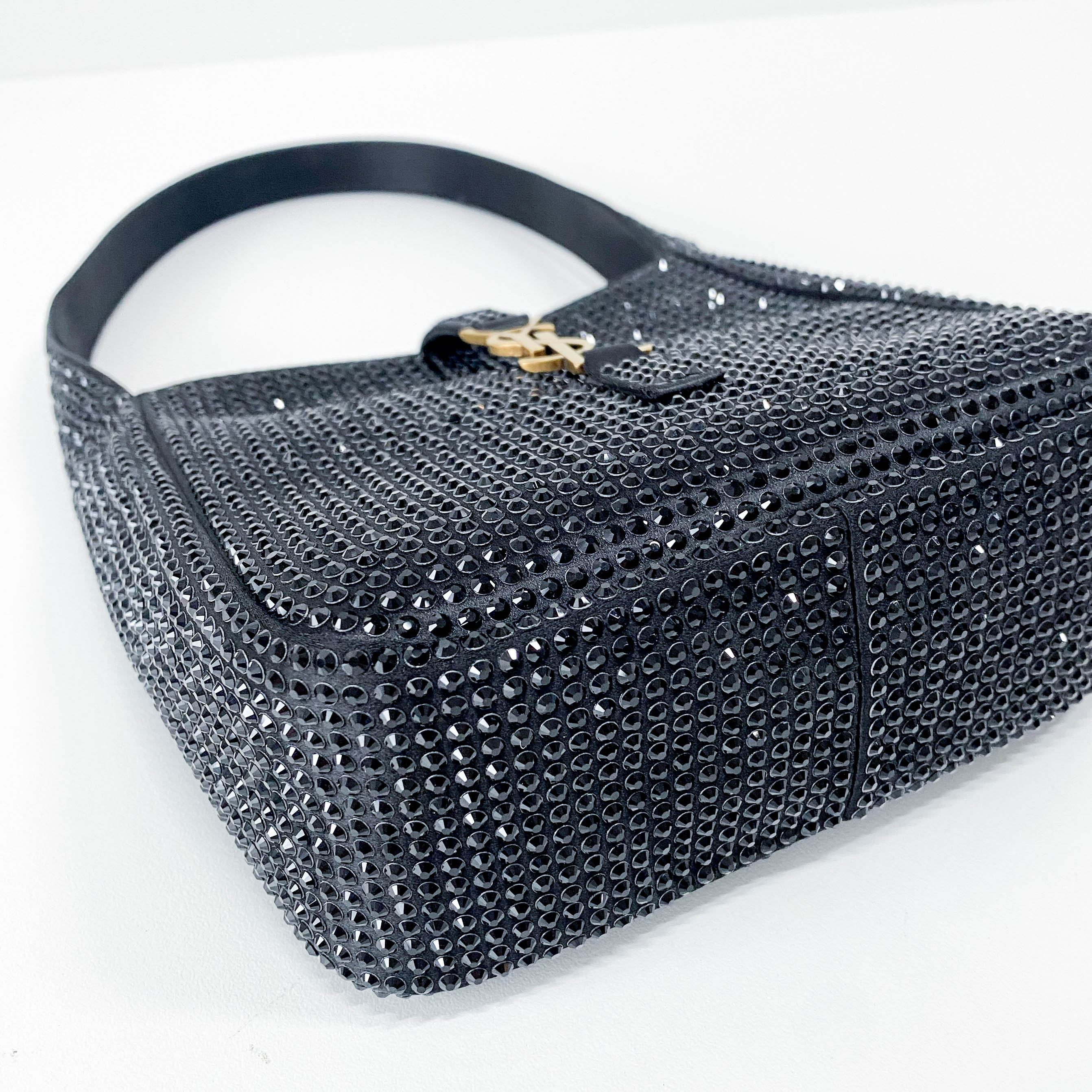 Rare Sparkling Rhinestone Black Satin Shoulder Bag