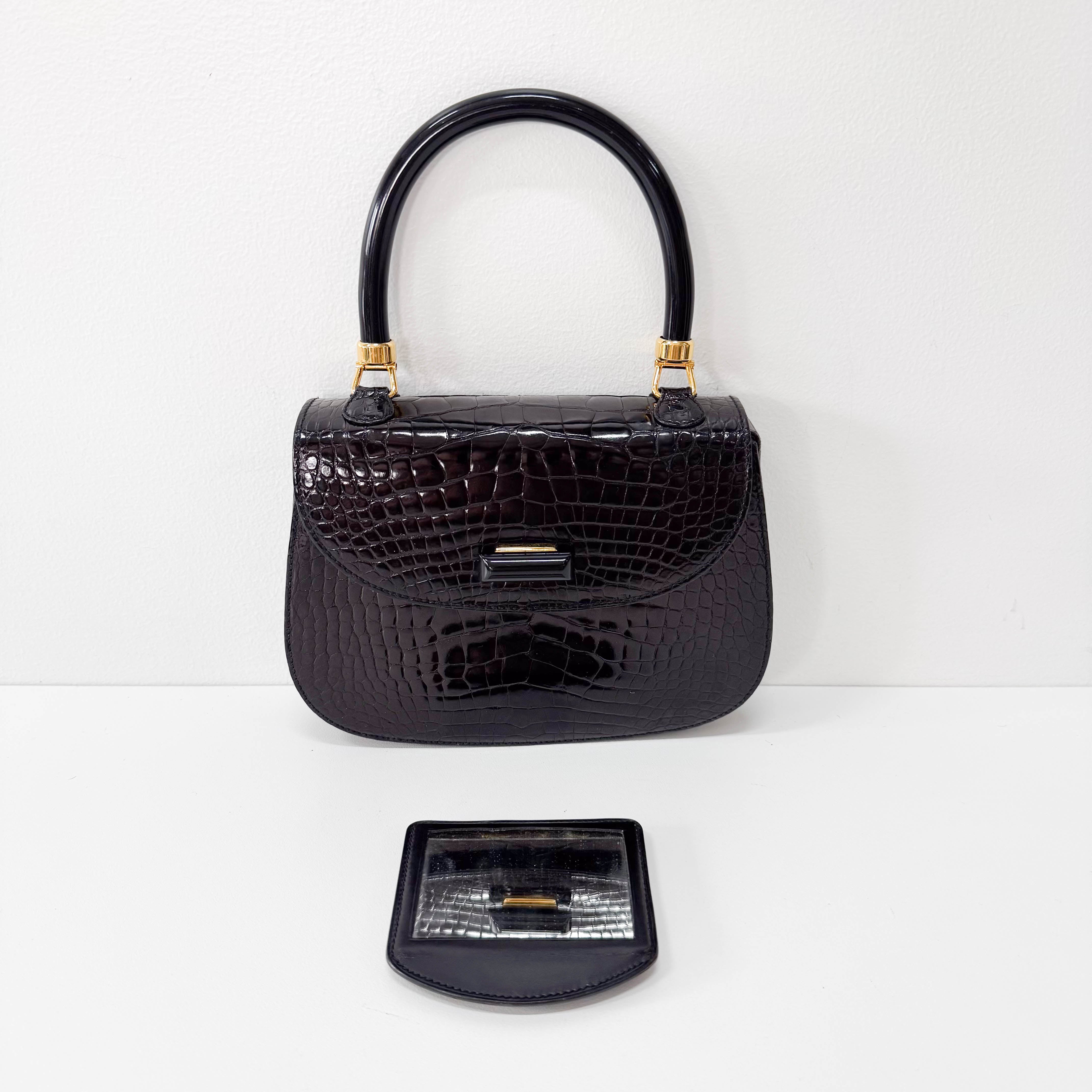 Black Leather Top Handle Bag