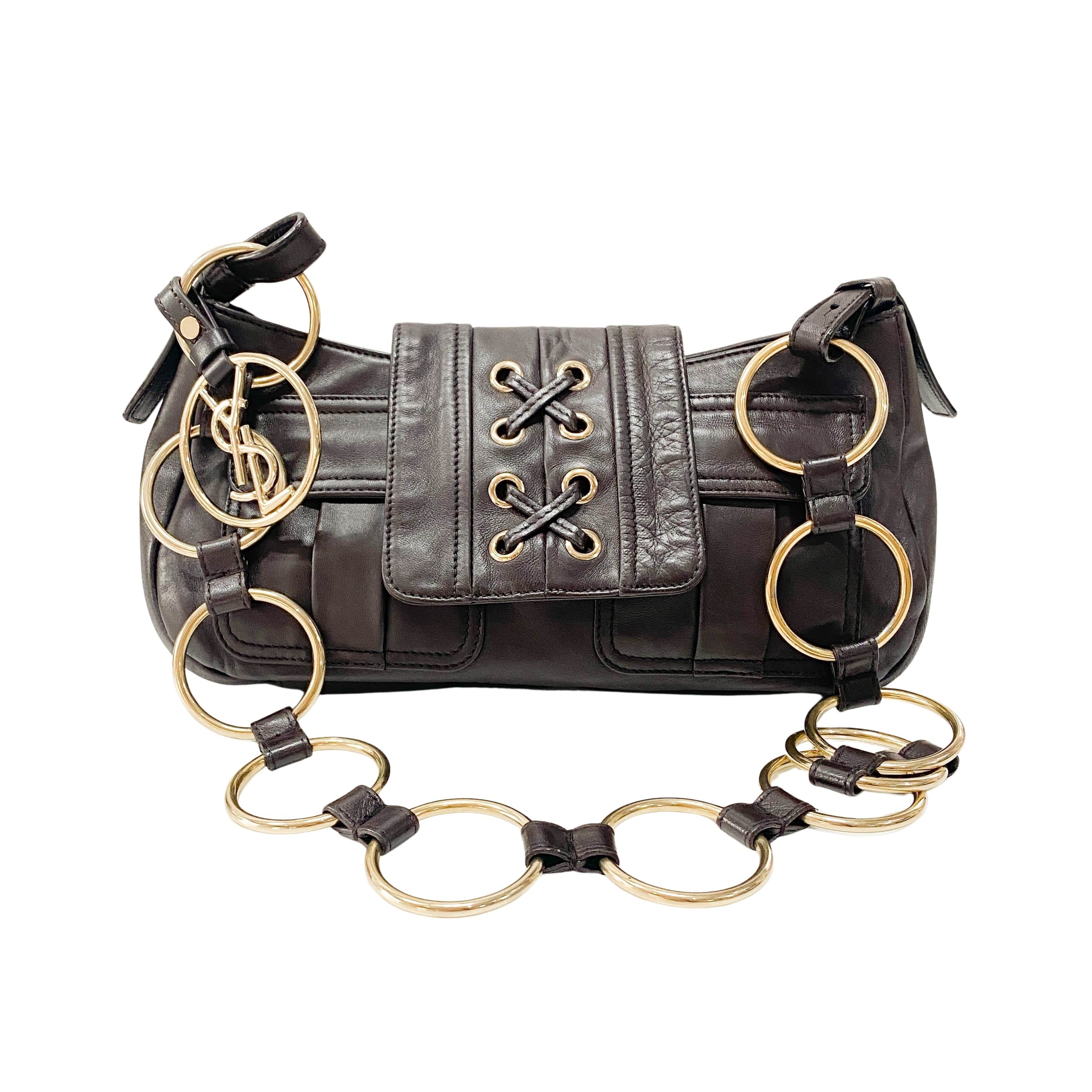 YSL Vintage Brown Leather Chain Shoulder Bag