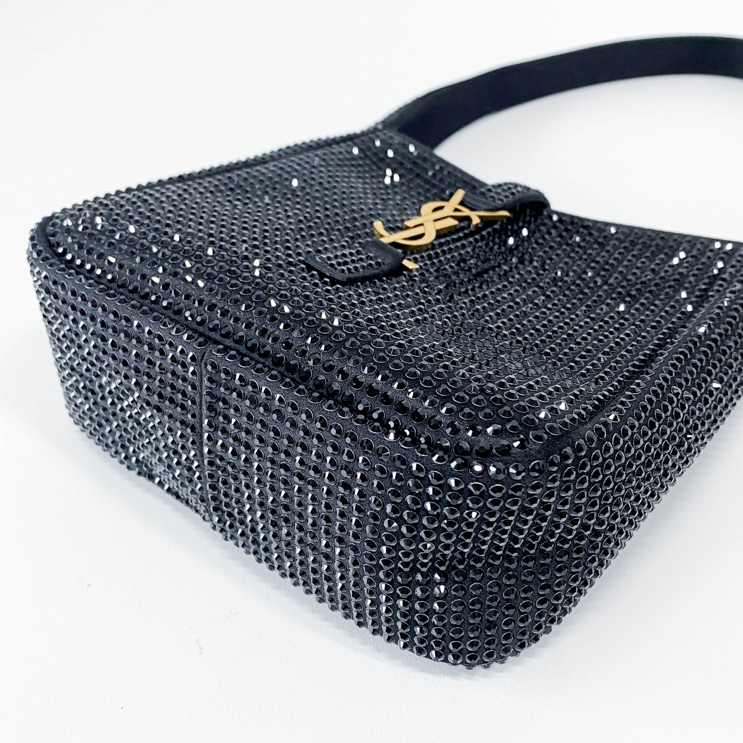 Rare Sparkling Rhinestone Black Satin Shoulder Bag