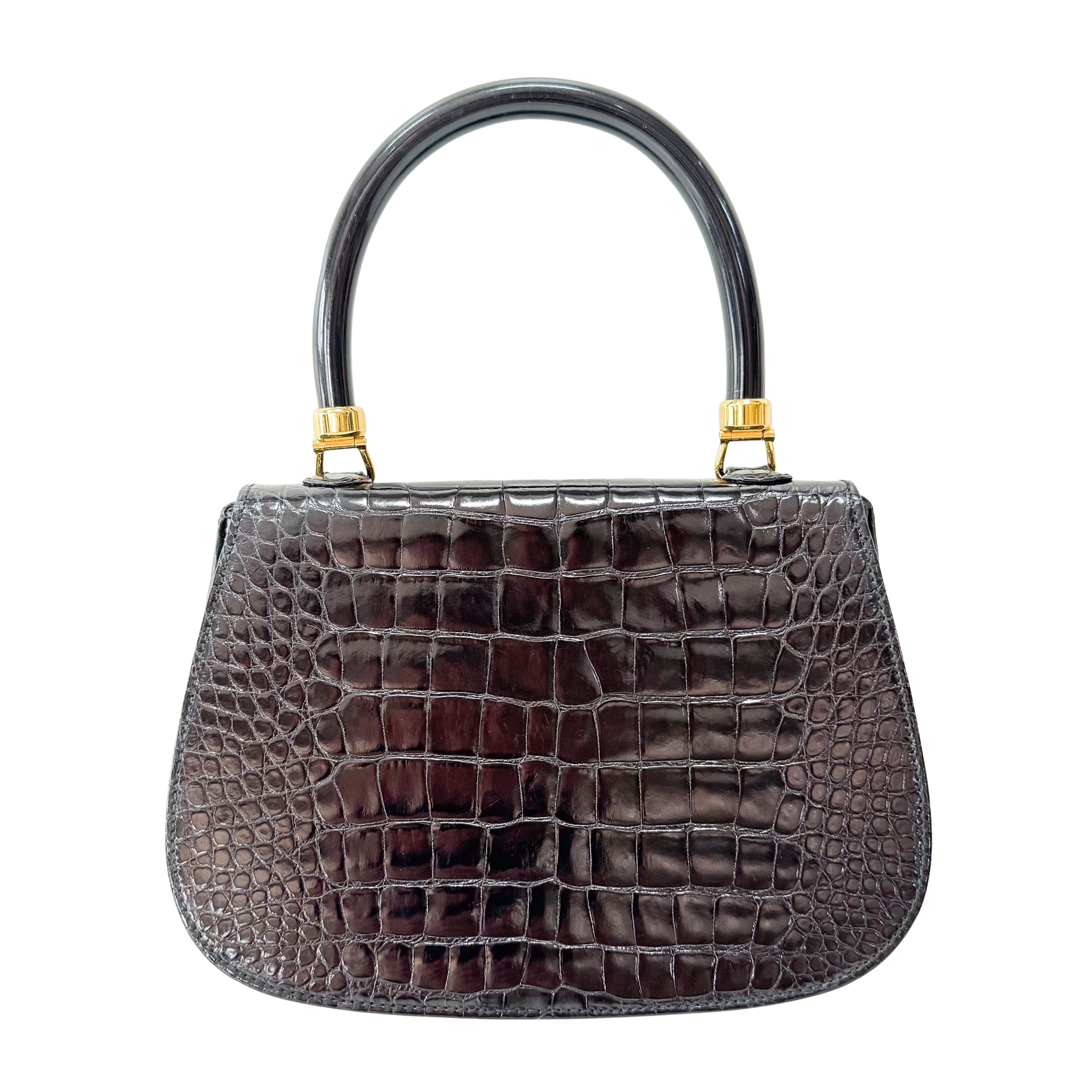 Black Leather Top Handle Bag