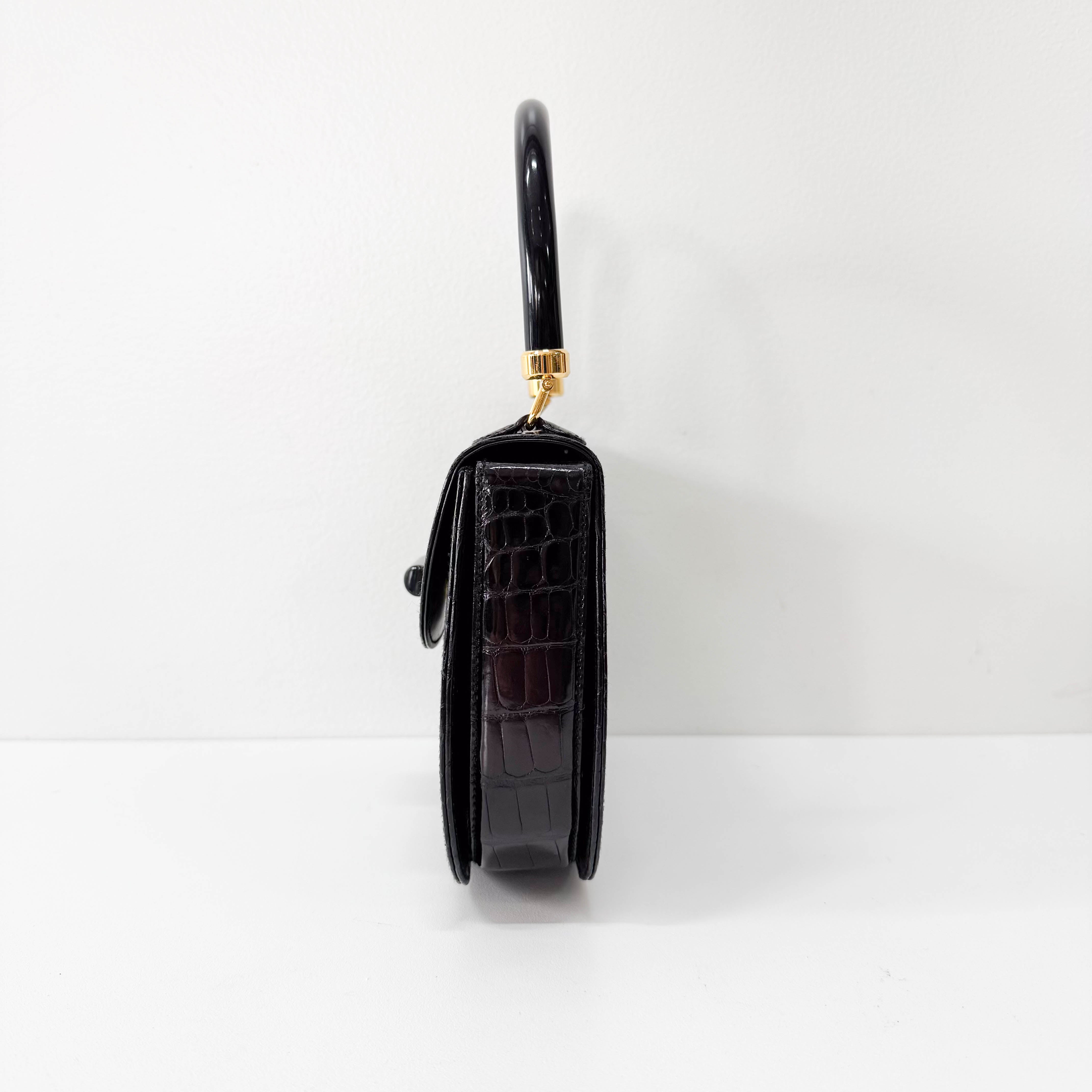 Black Leather Top Handle Bag