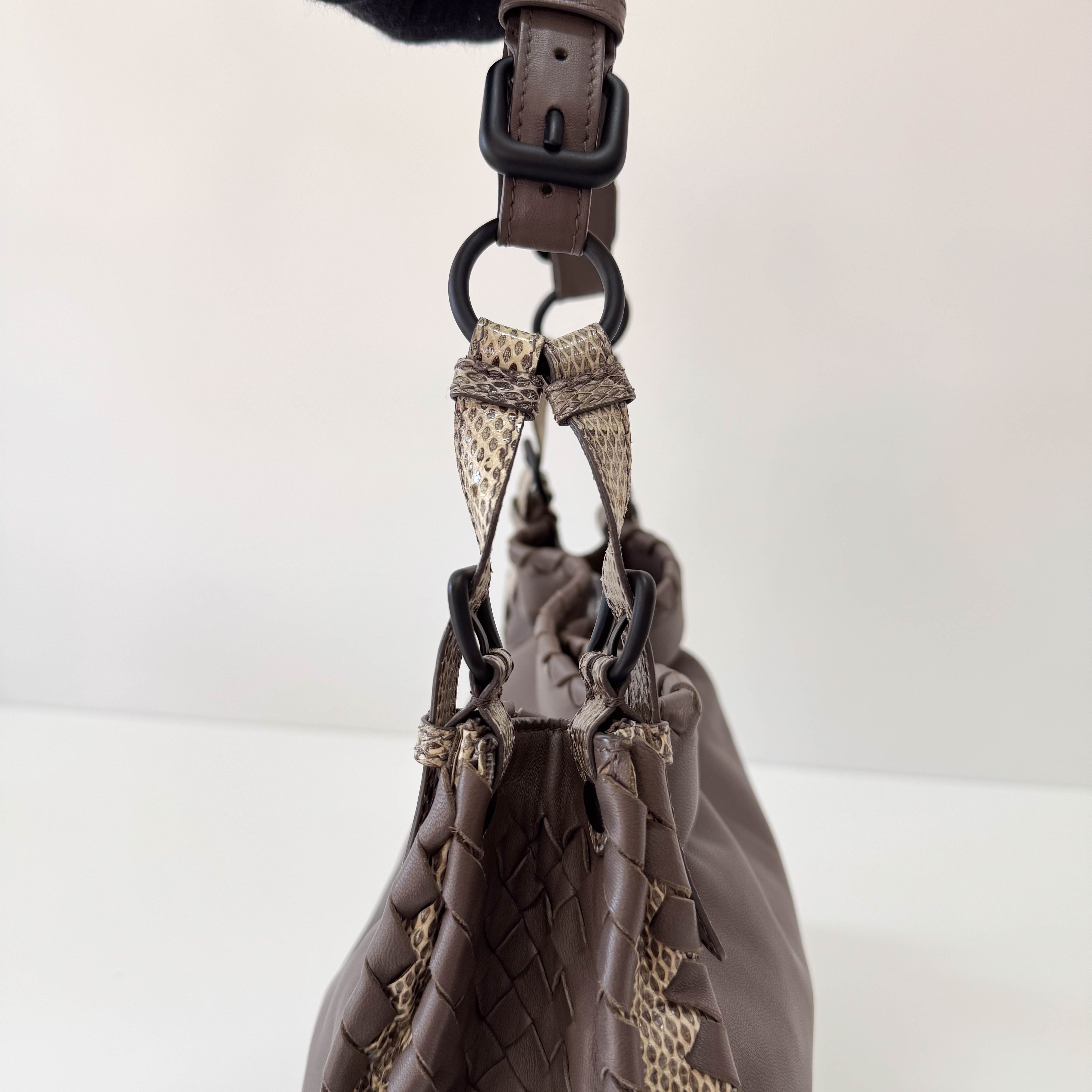 Brown Leather and Lizard Detail Bag