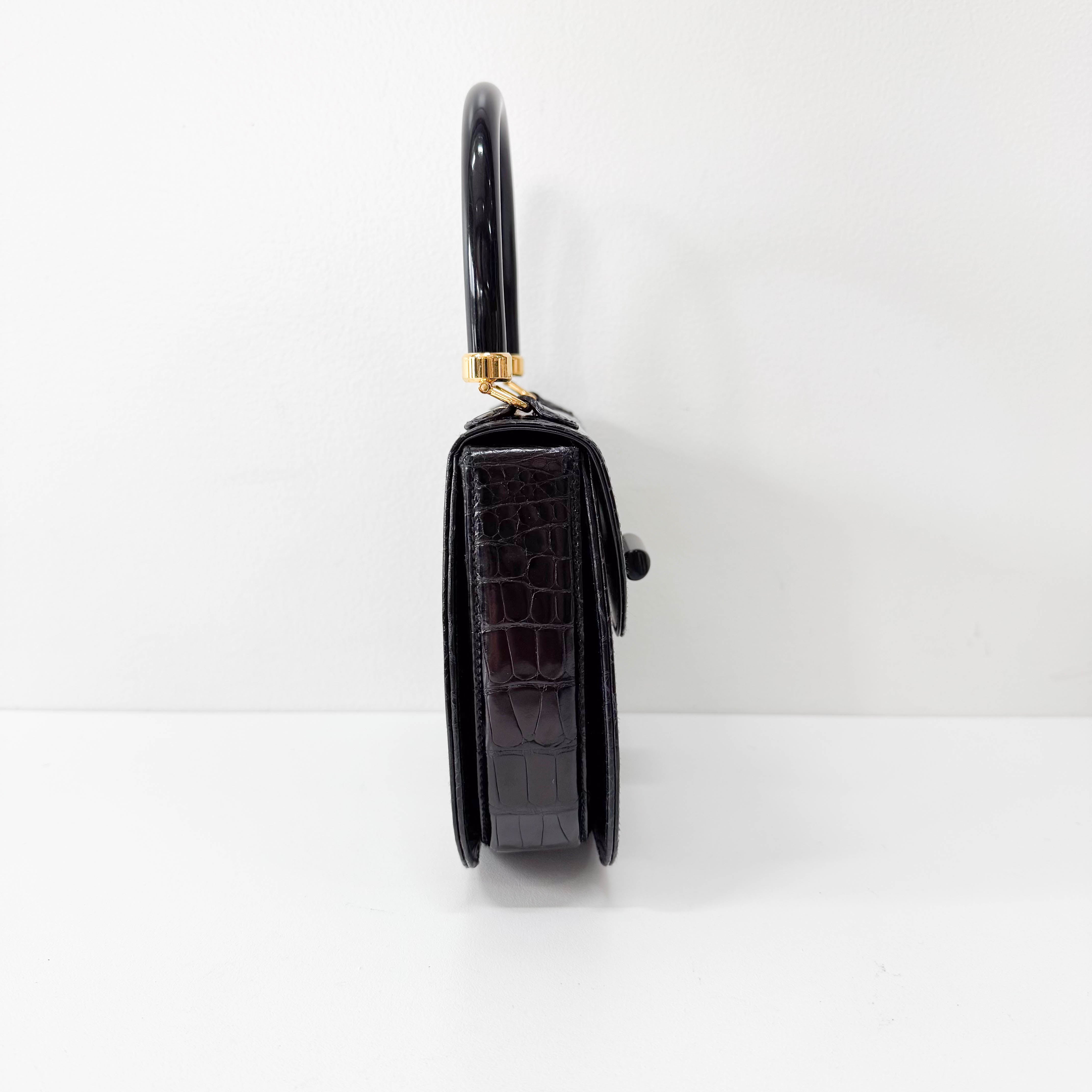 Black Leather Top Handle Bag