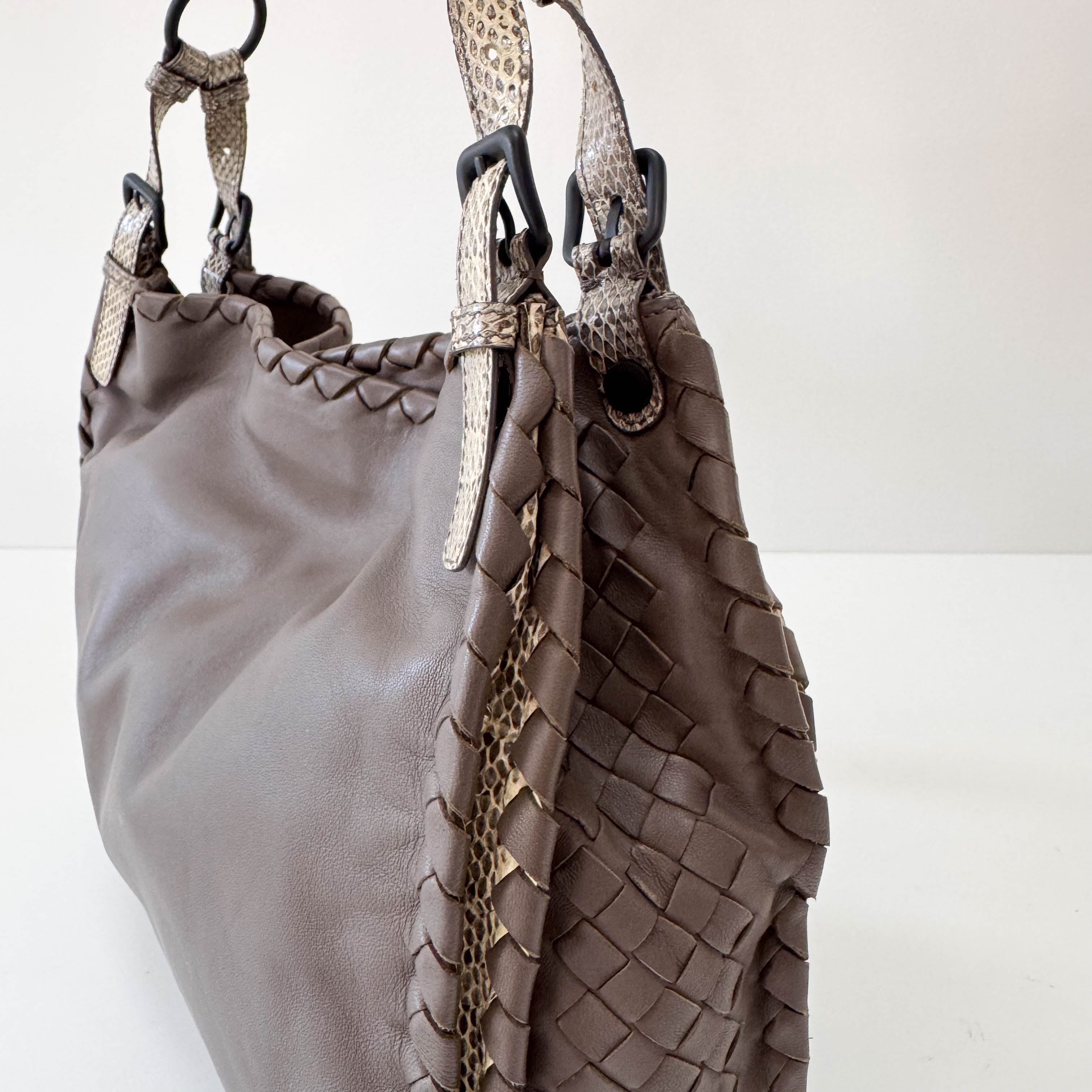 Brown Leather and Lizard Detail Bag