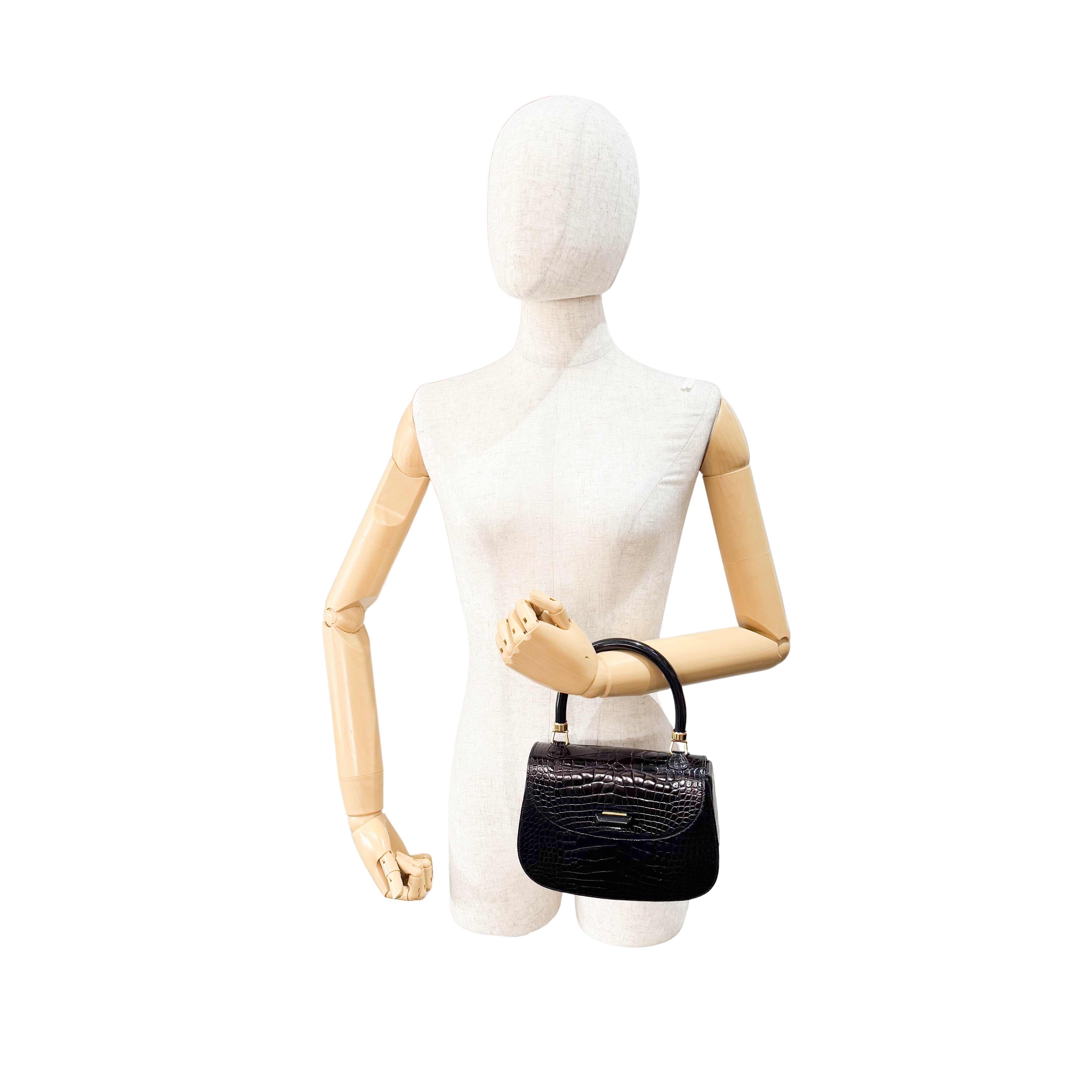 Black Leather Top Handle Bag