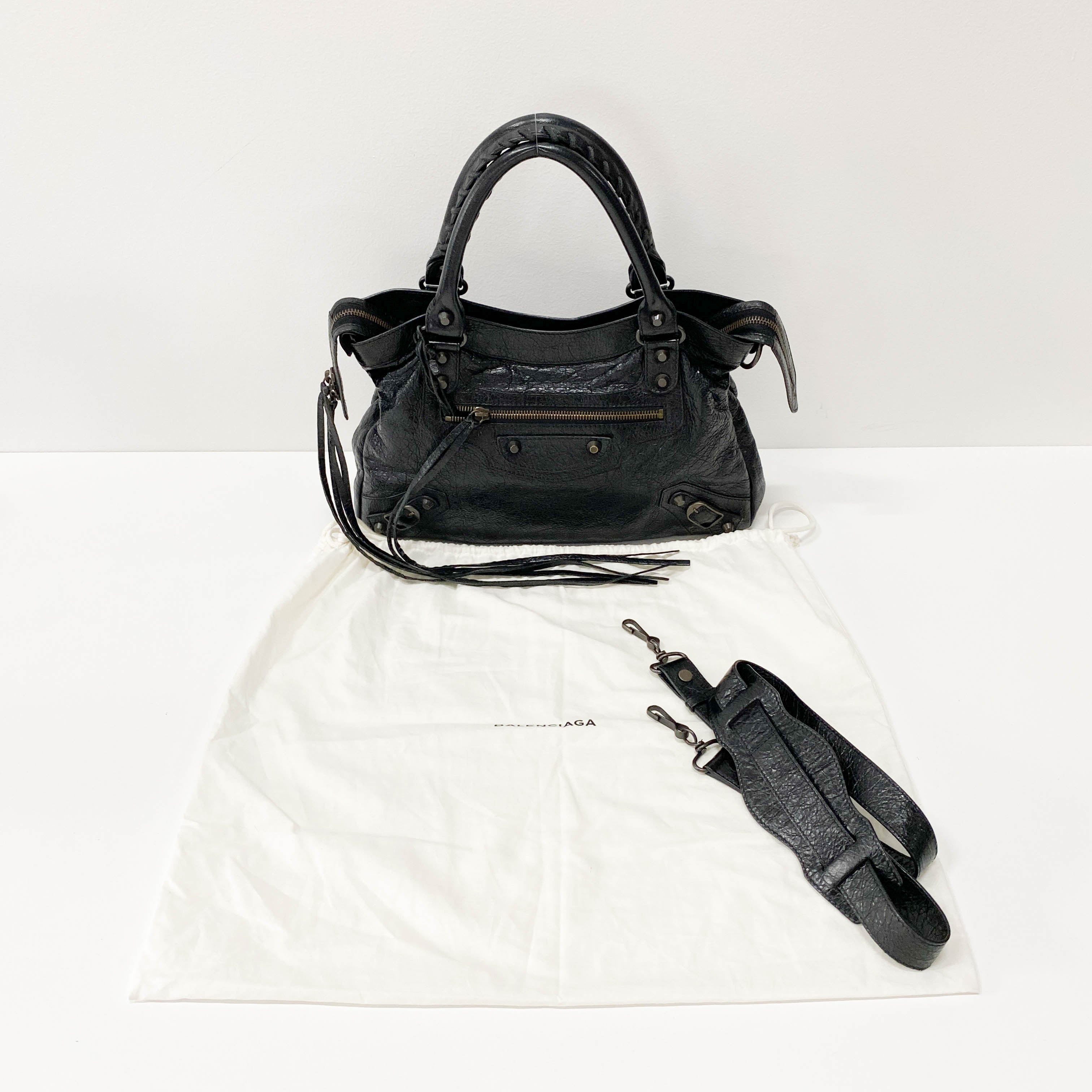The First Black Leather Two Way Bag