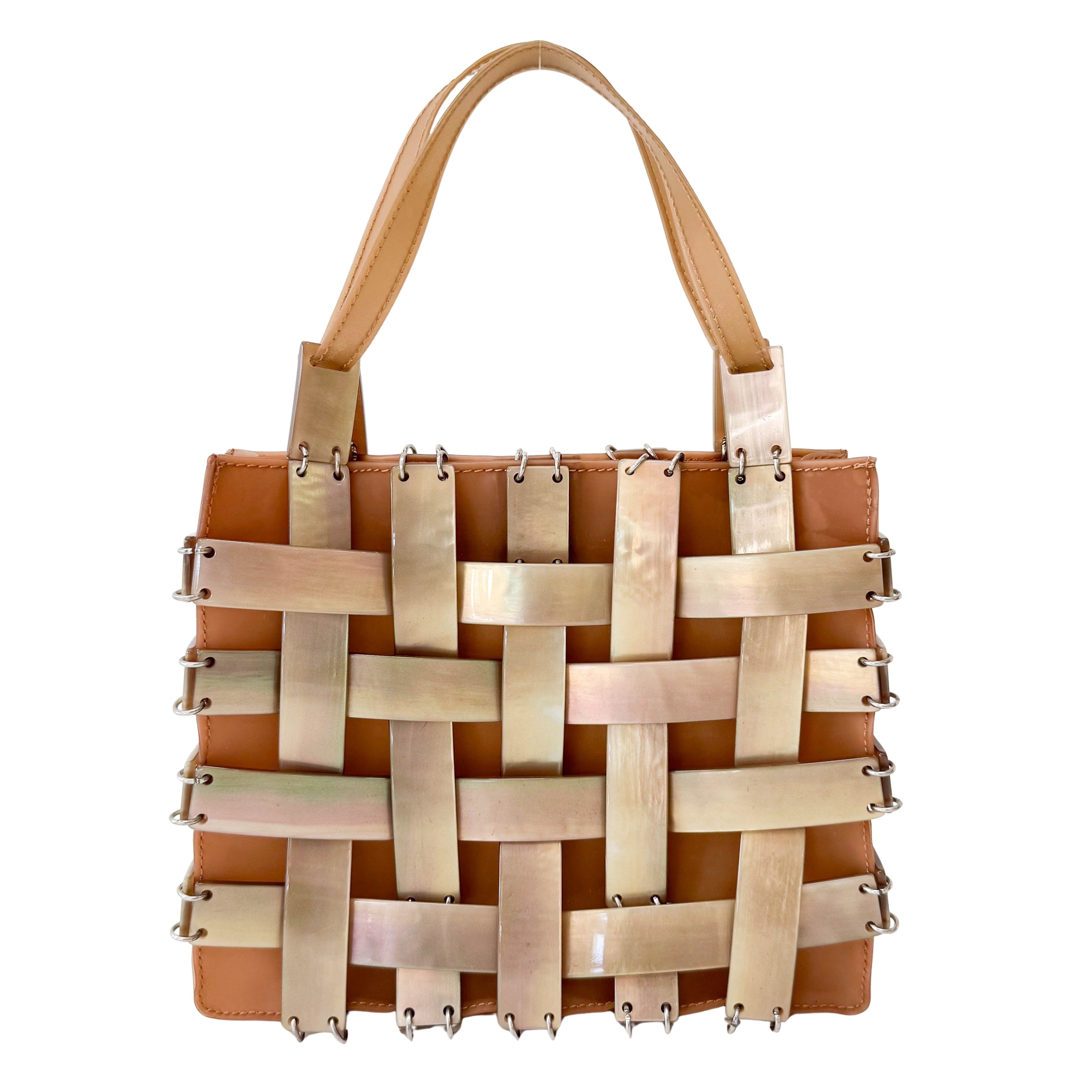 Mini Intrecciato Mother of Pearl Embellished  Brown Leather Handbag