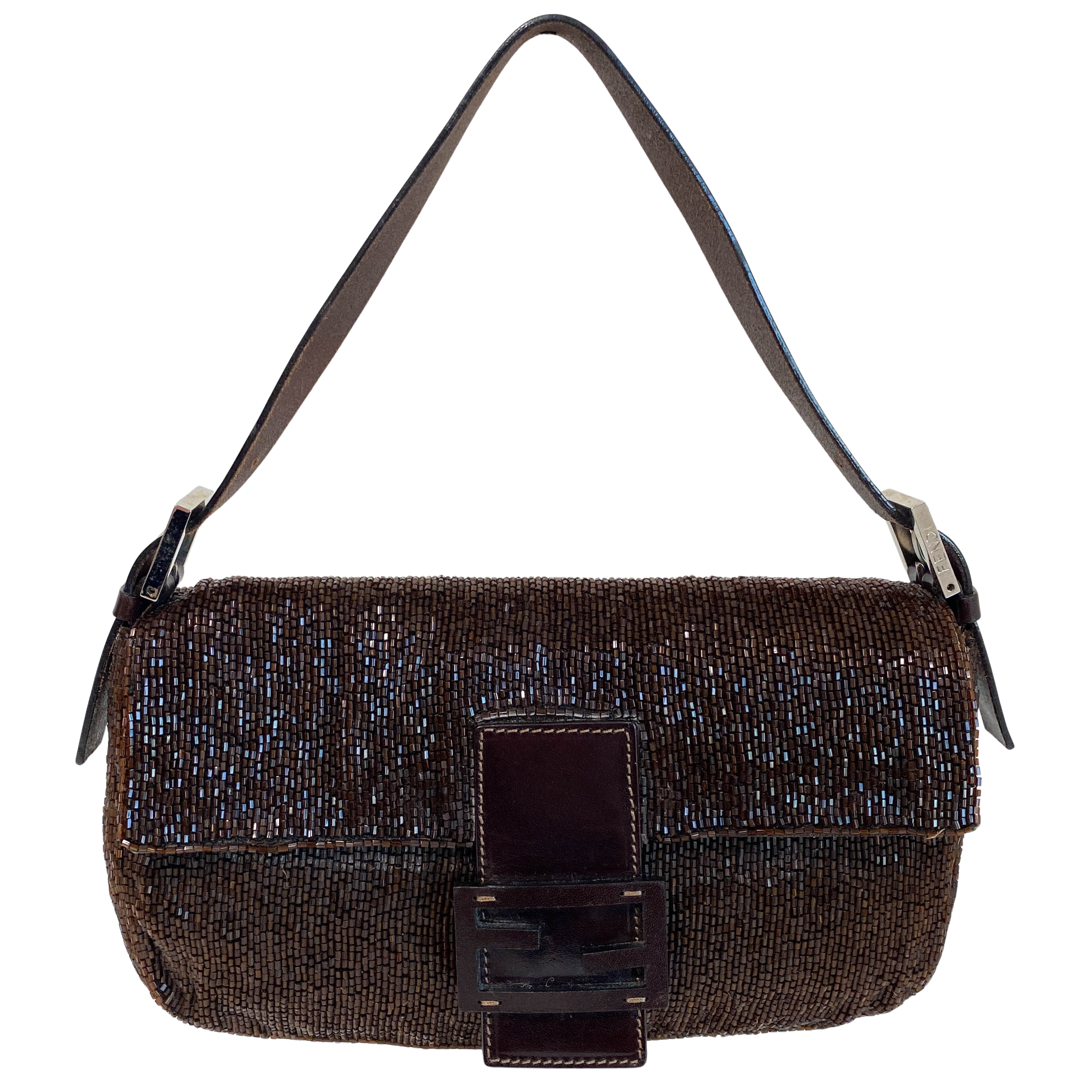FENDI Brown Beaded Baguette Shoulder Bag, in , Sold by HIVE PRELOVED - Shoulder Bags, ,