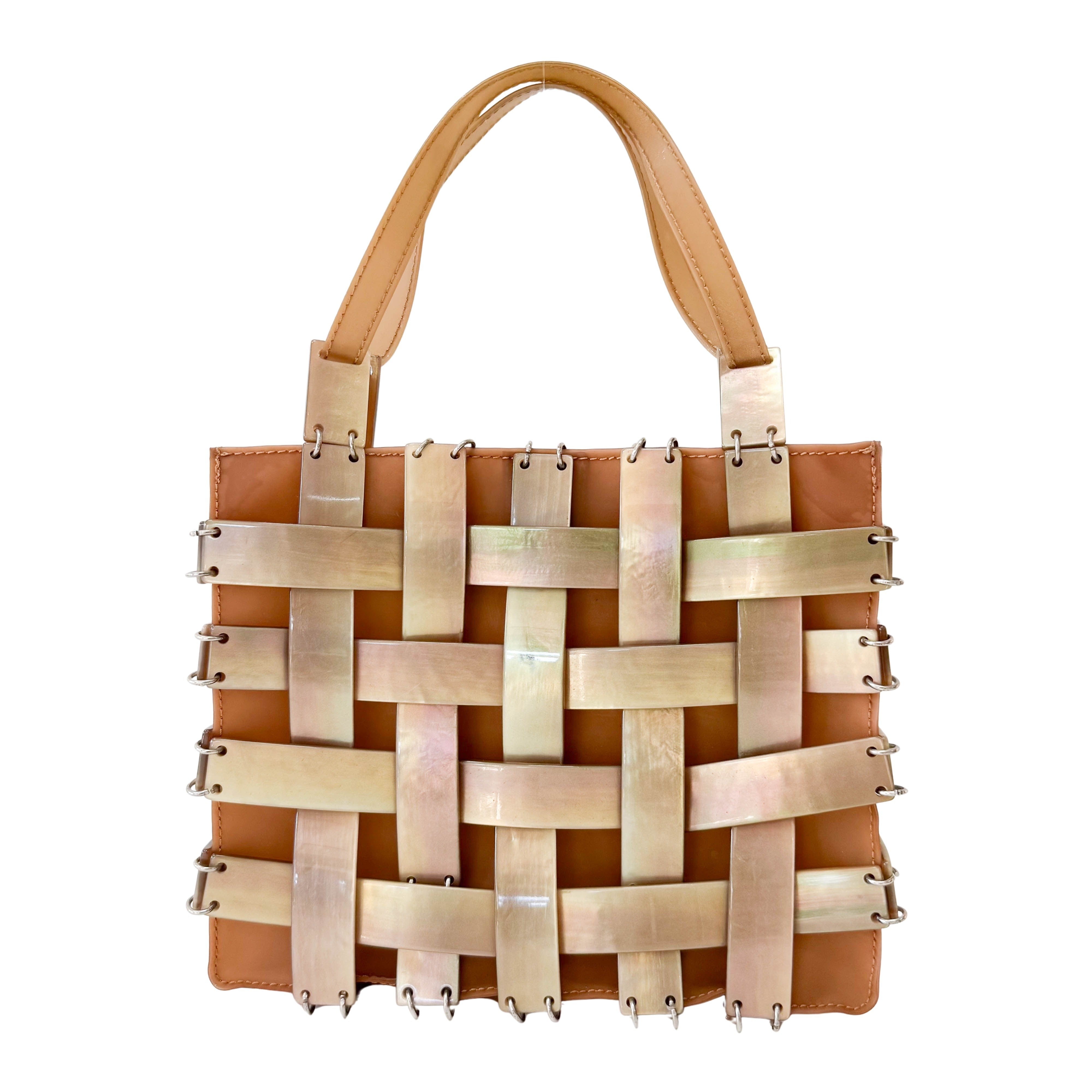 Mini Intrecciato Mother of Pearl Embellished  Brown Leather Handbag