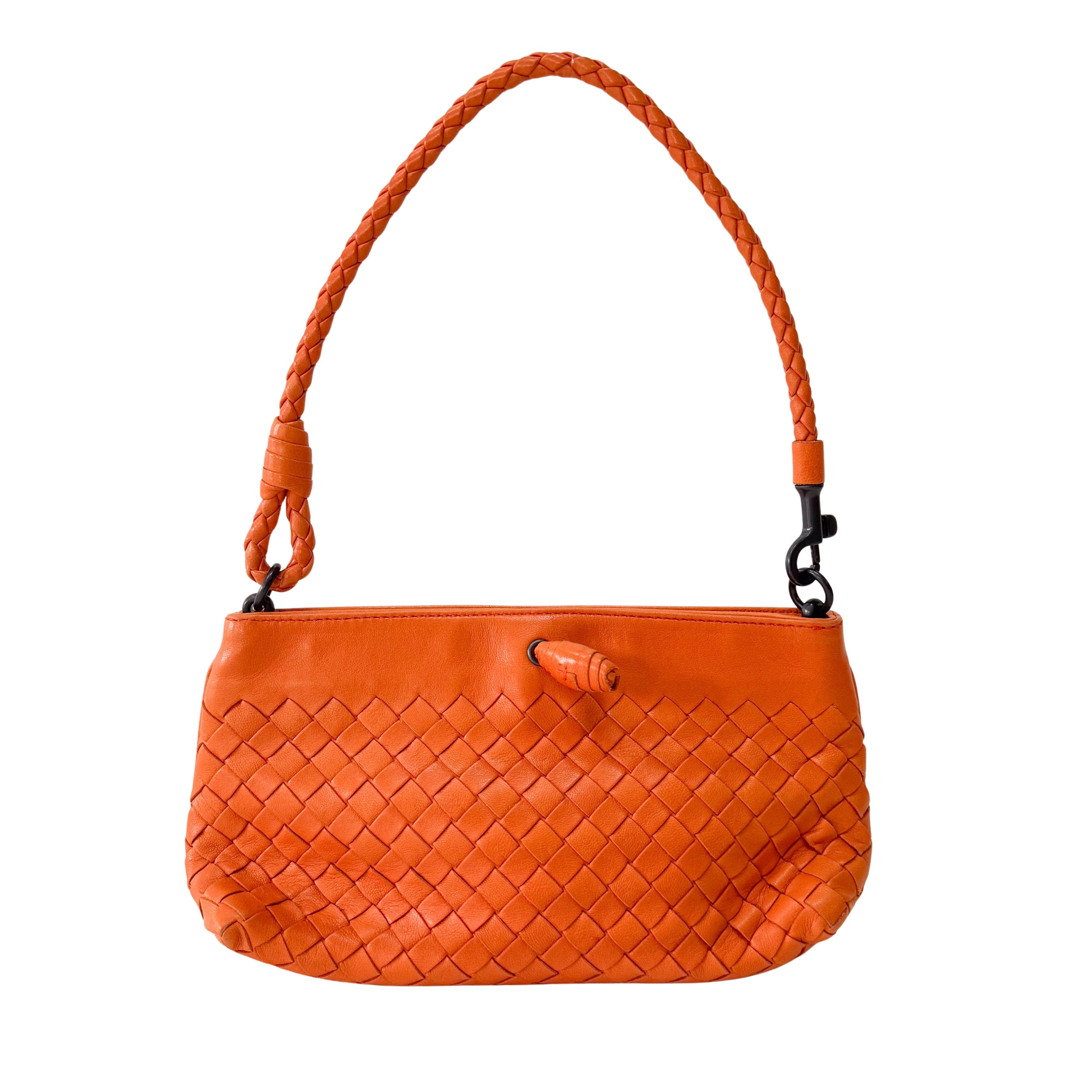 Intrecciato Orange Leather Shoulder Bag