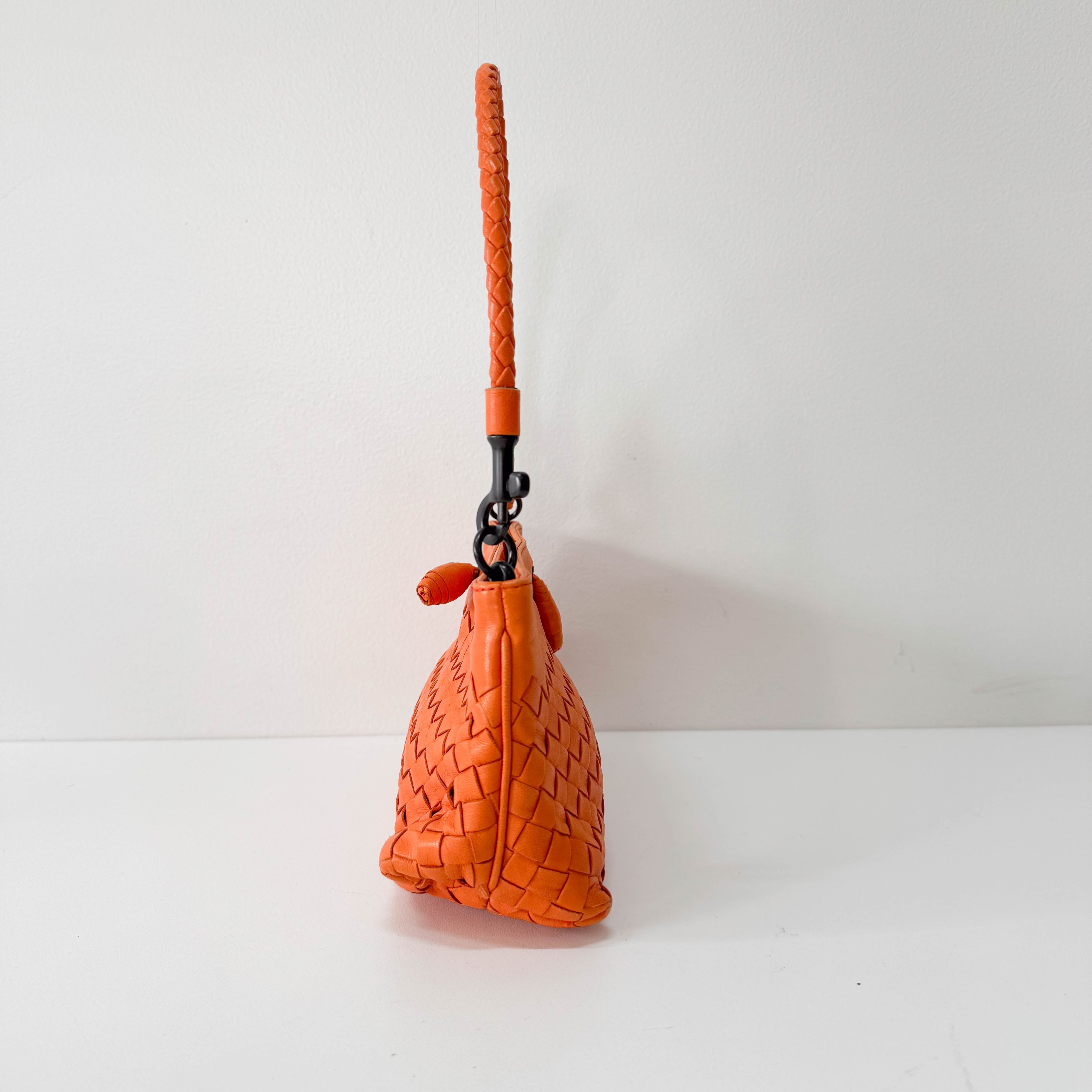 Intrecciato Orange Leather Shoulder Bag