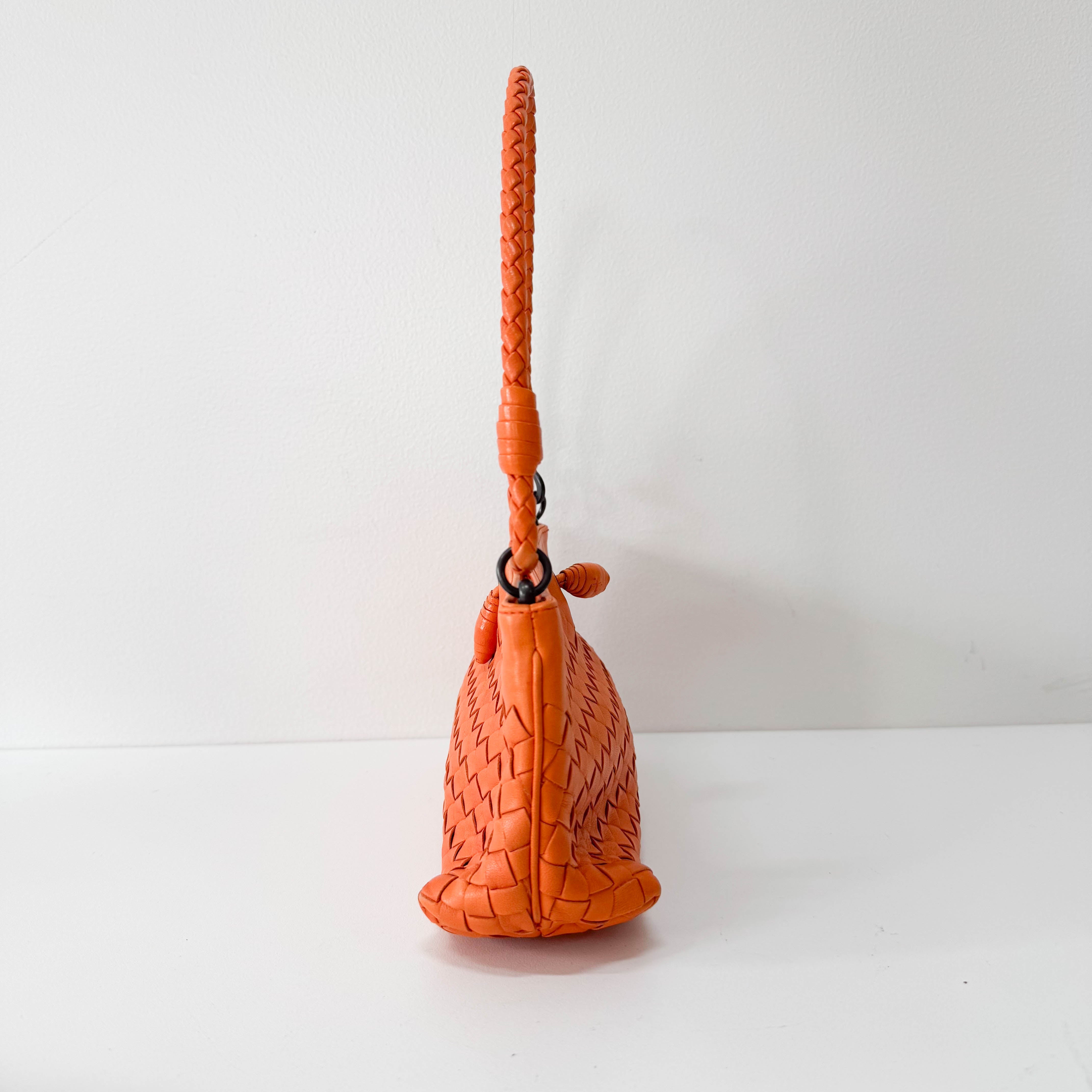 Intrecciato Orange Leather Shoulder Bag