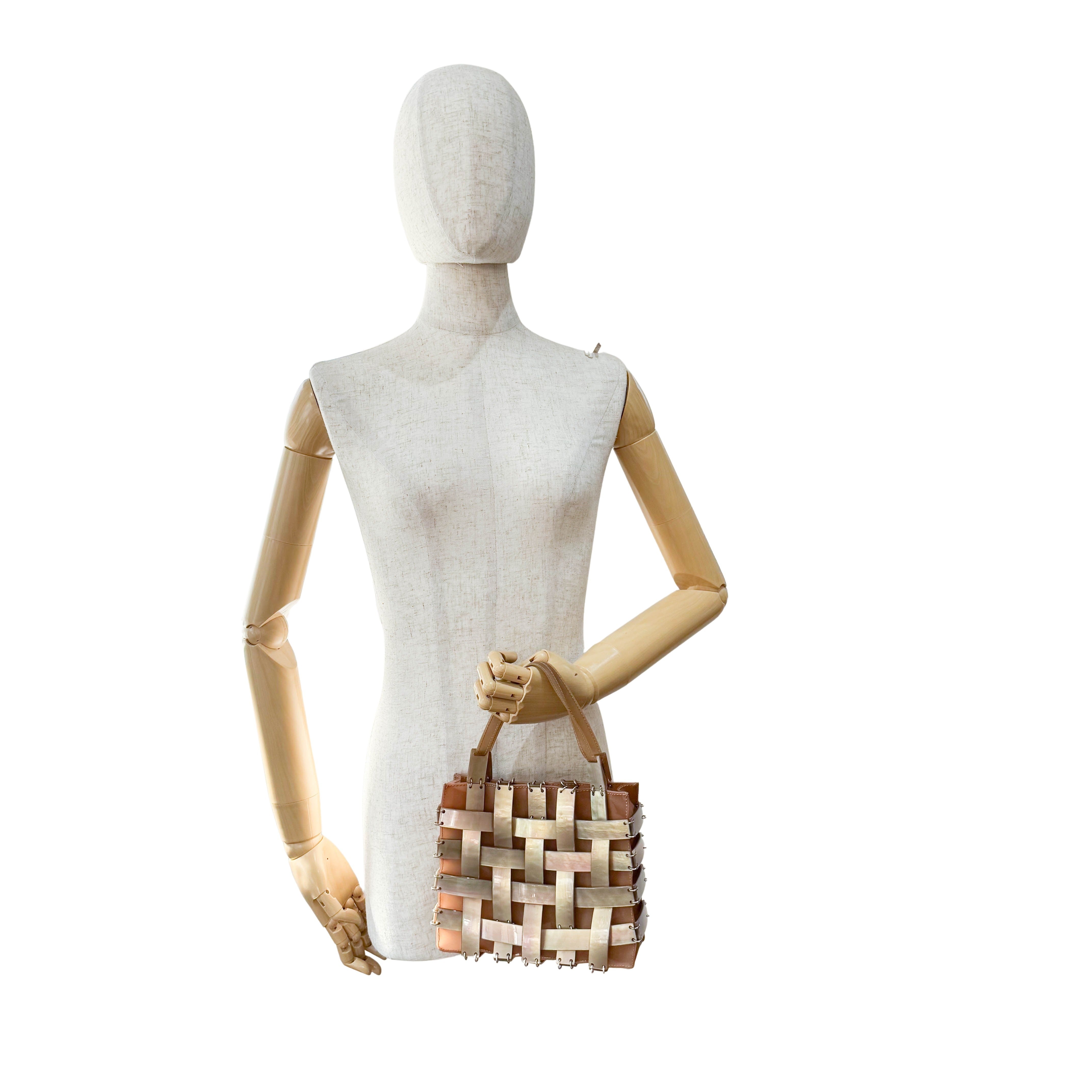 Mini Intrecciato Mother of Pearl Embellished  Brown Leather Handbag