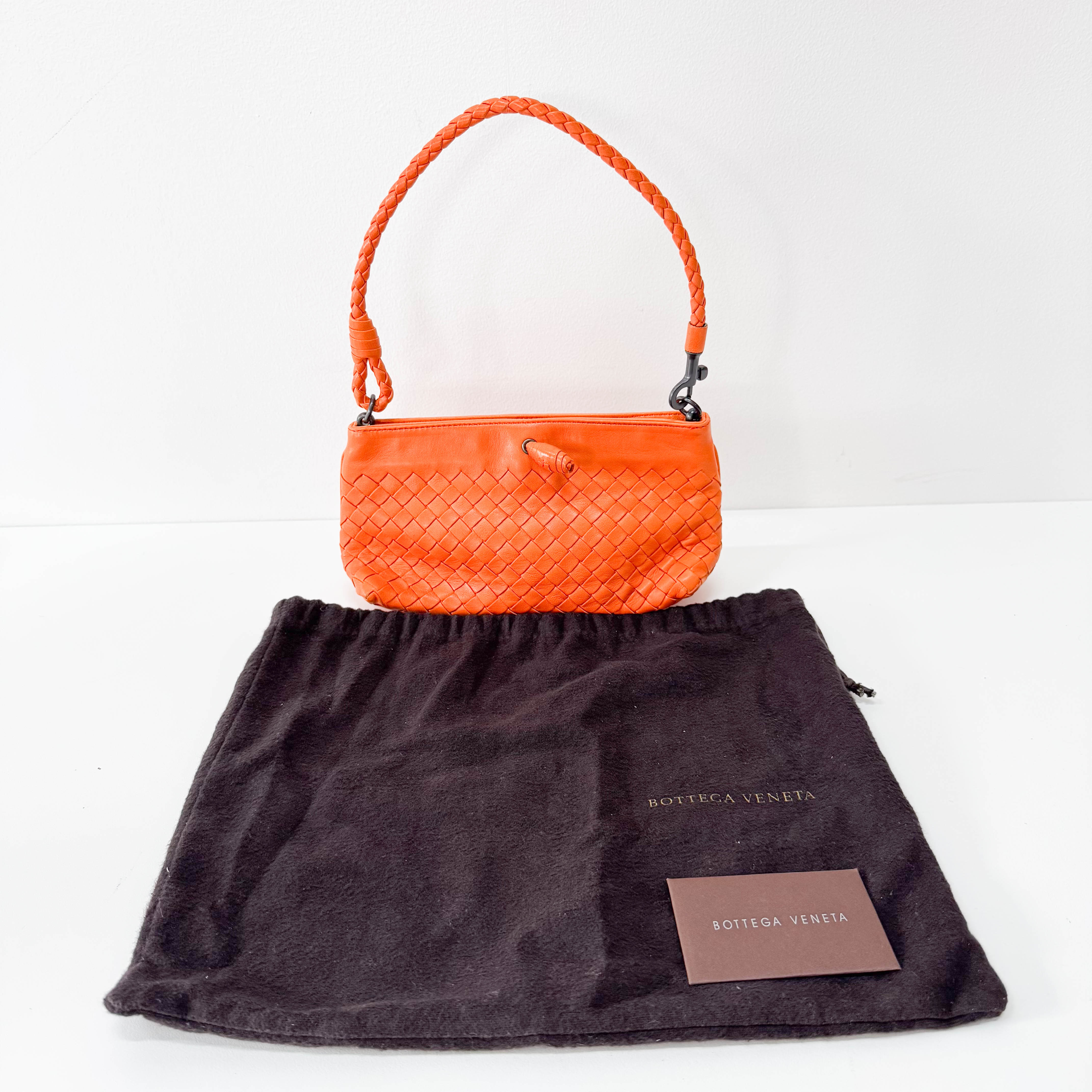 Intrecciato Orange Leather Shoulder Bag