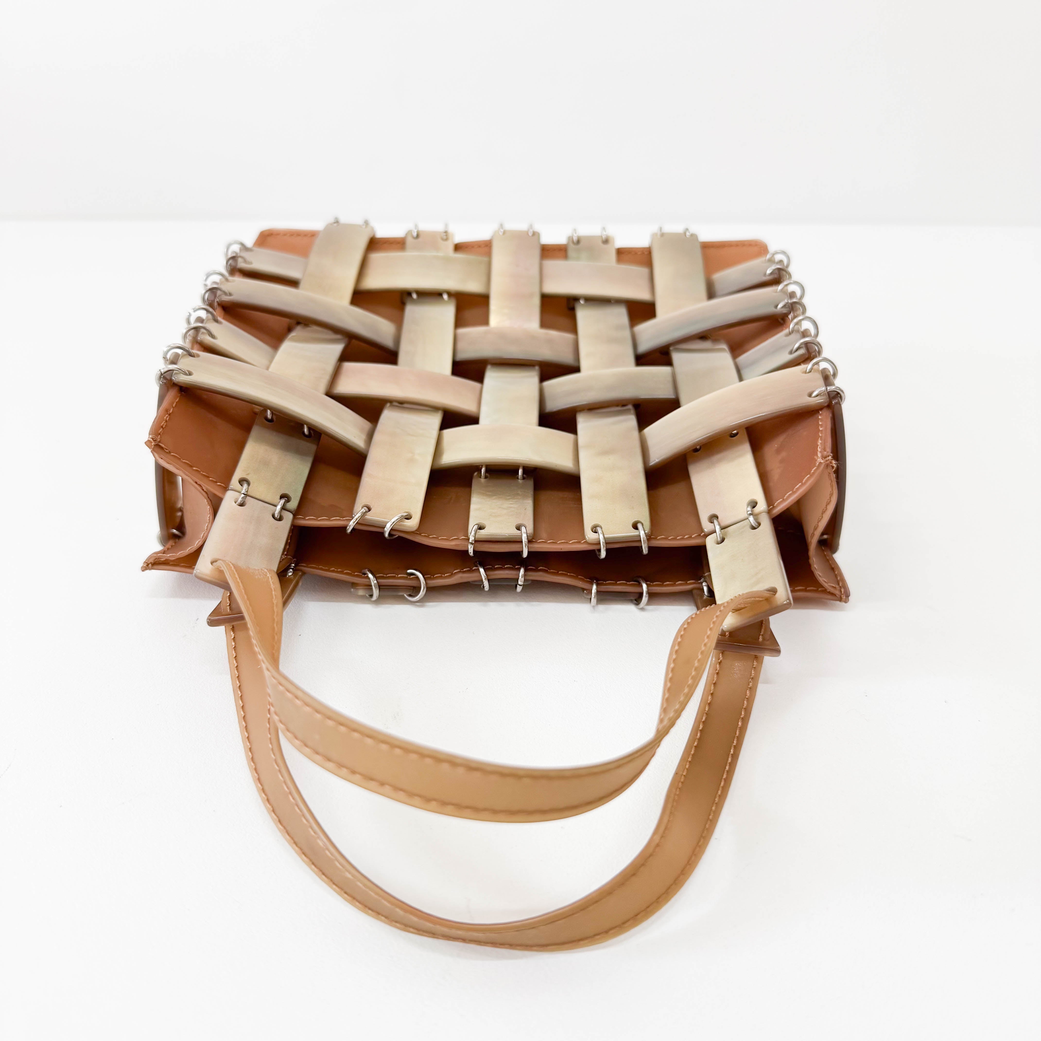 Mini Intrecciato Mother of Pearl Embellished  Brown Leather Handbag