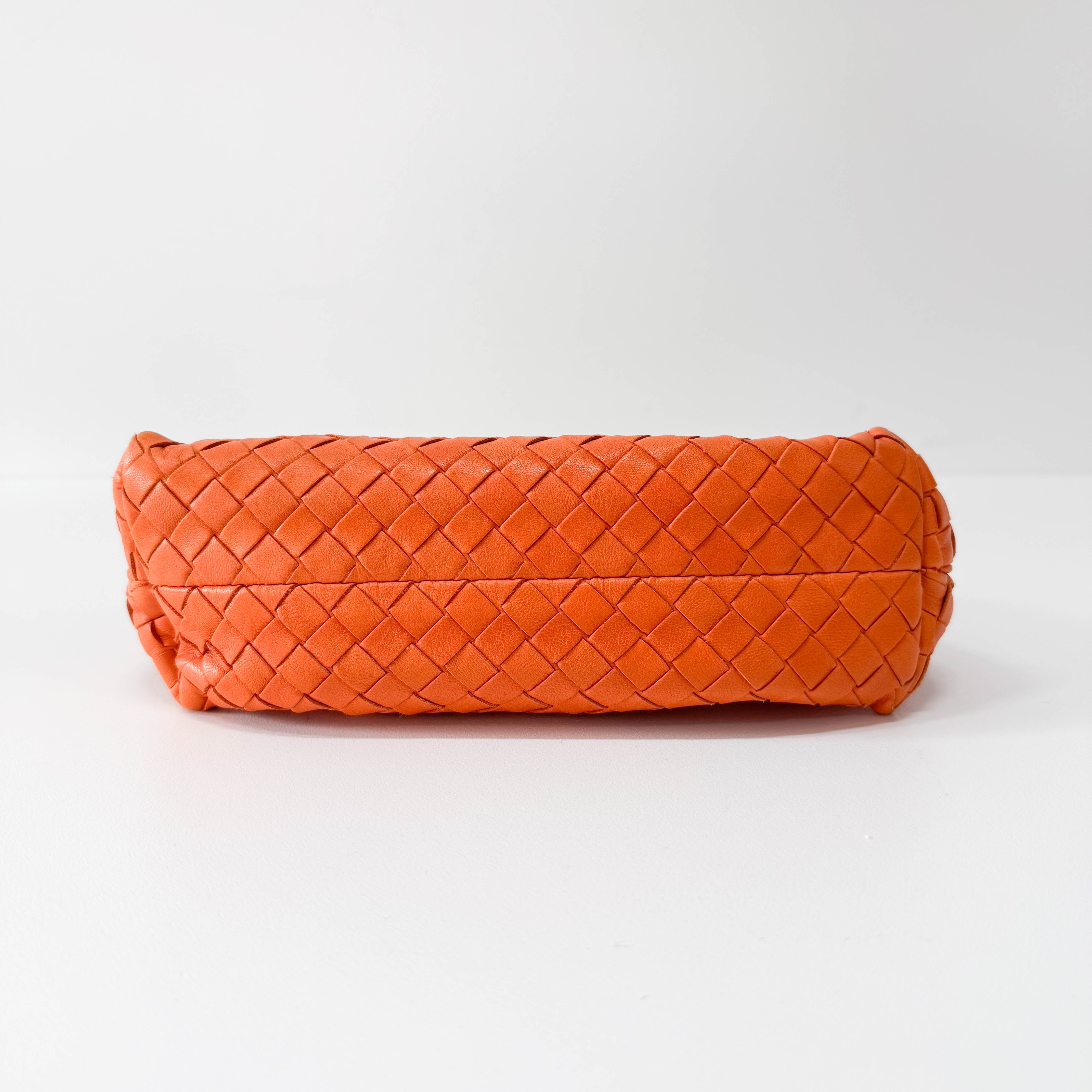 Intrecciato Orange Leather Shoulder Bag