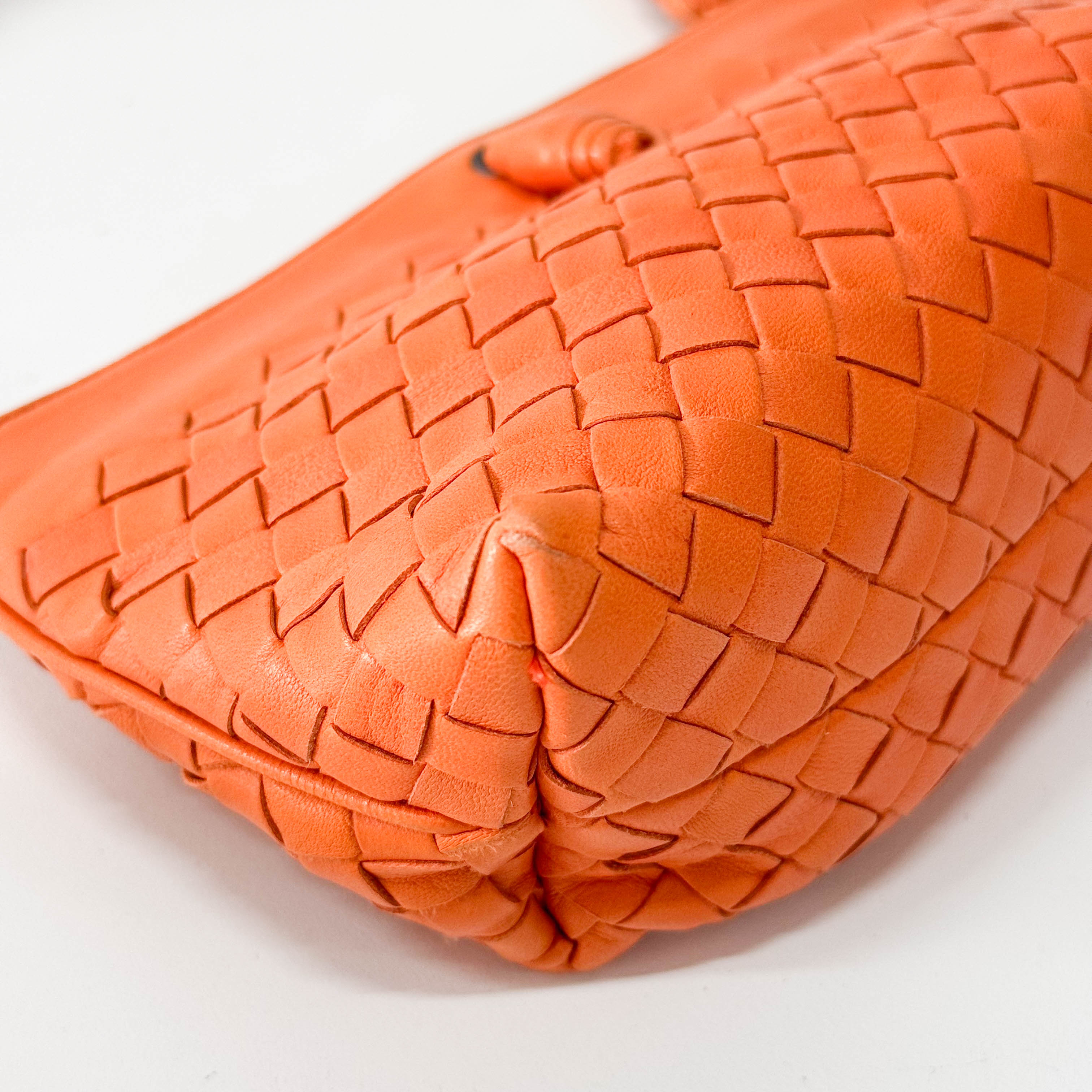 Intrecciato Orange Leather Shoulder Bag