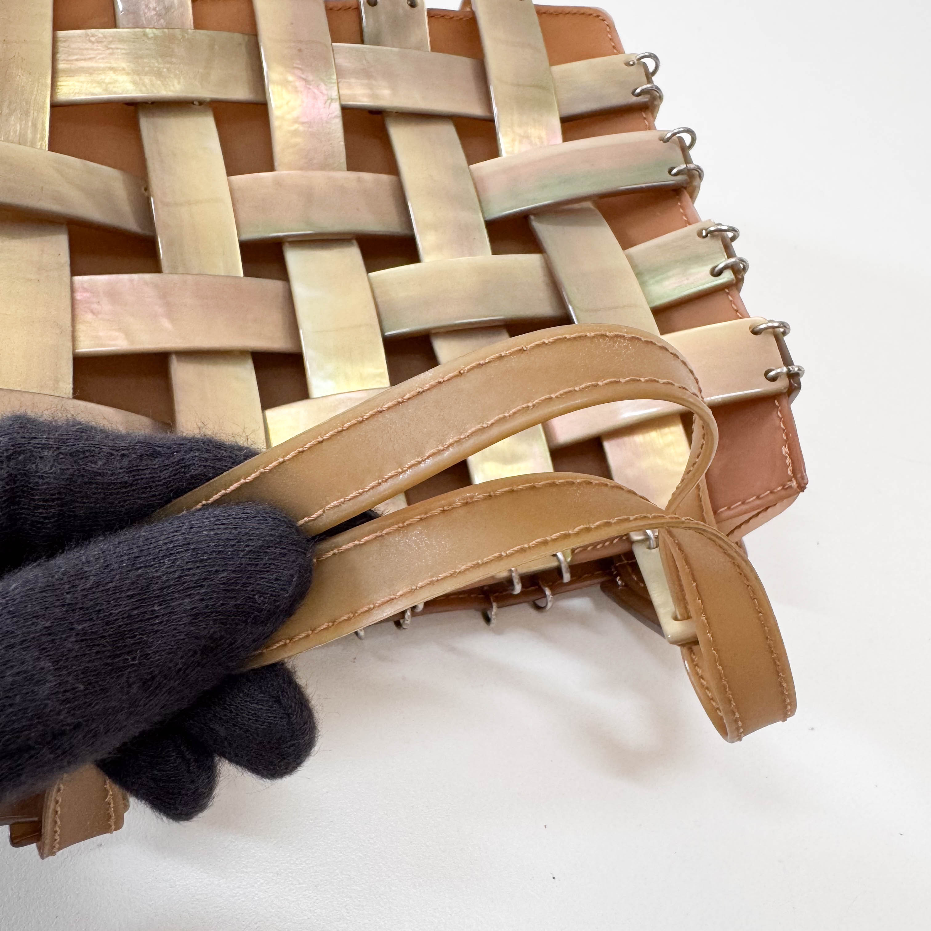 Mini Intrecciato Mother of Pearl Embellished  Brown Leather Handbag