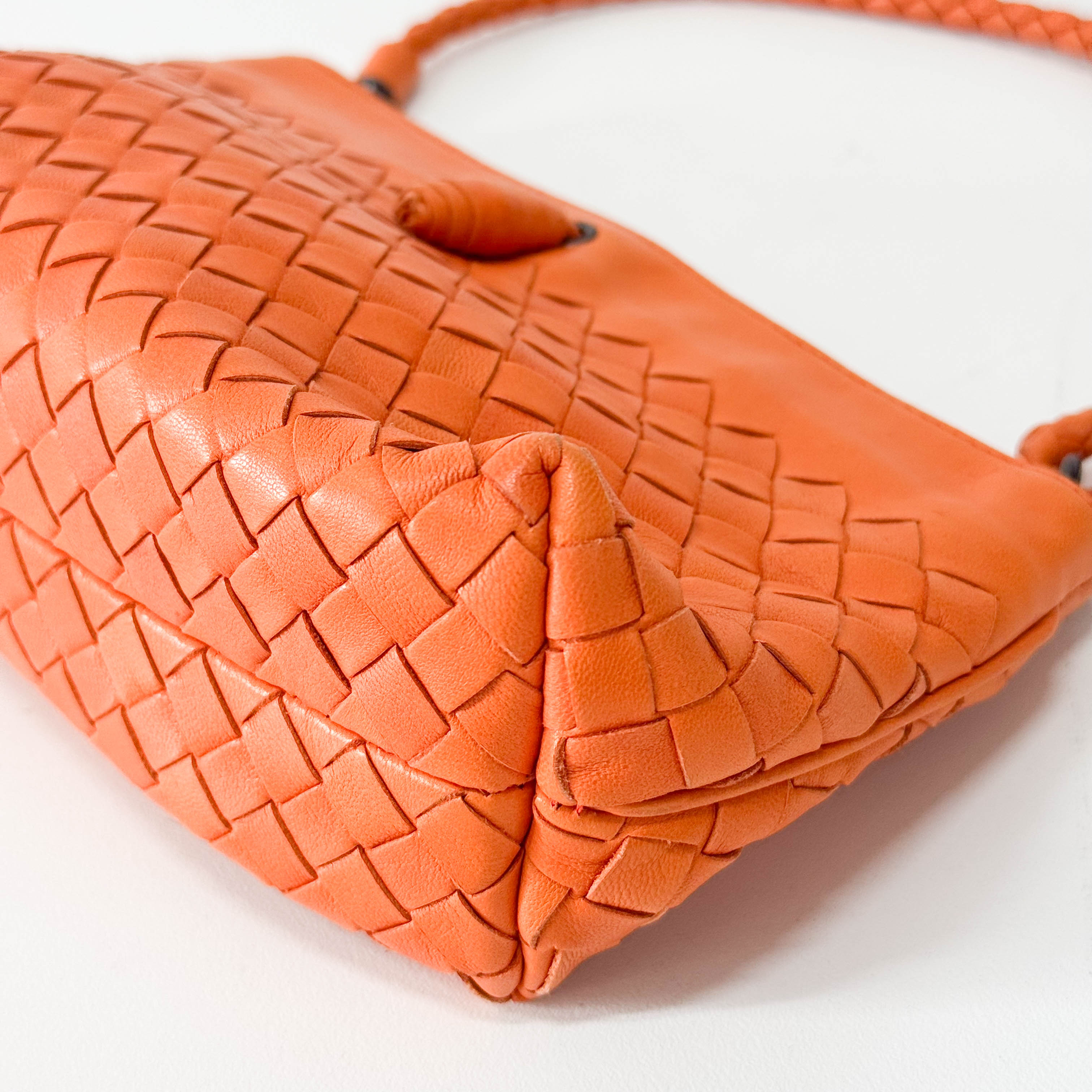 Intrecciato Orange Leather Shoulder Bag
