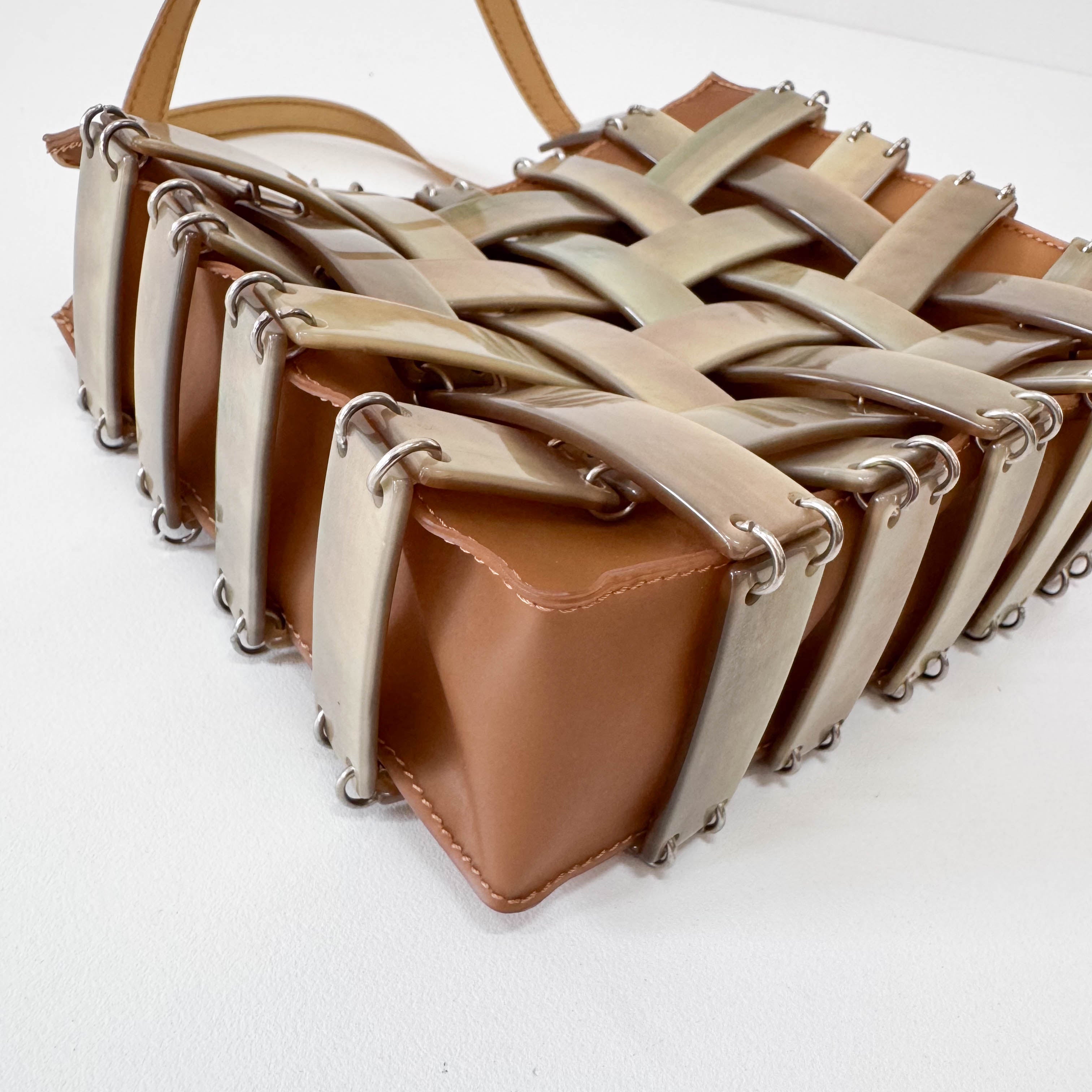 Mini Intrecciato Mother of Pearl Embellished  Brown Leather Handbag