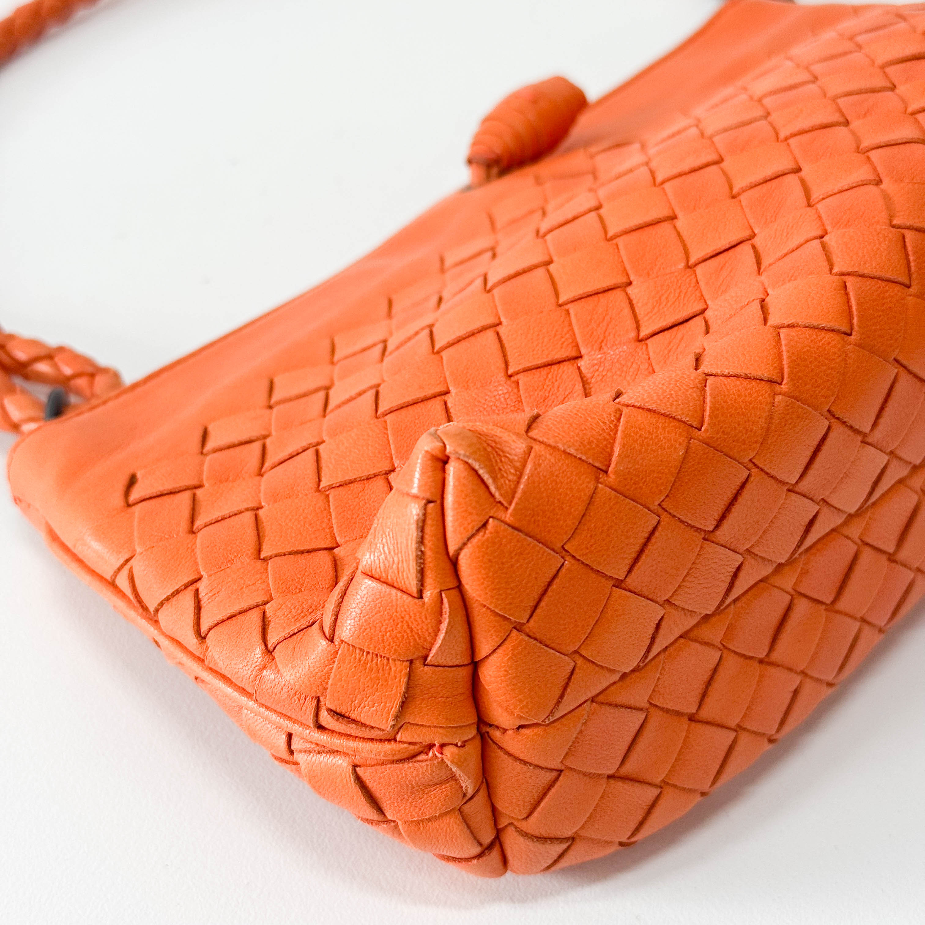 Intrecciato Orange Leather Shoulder Bag