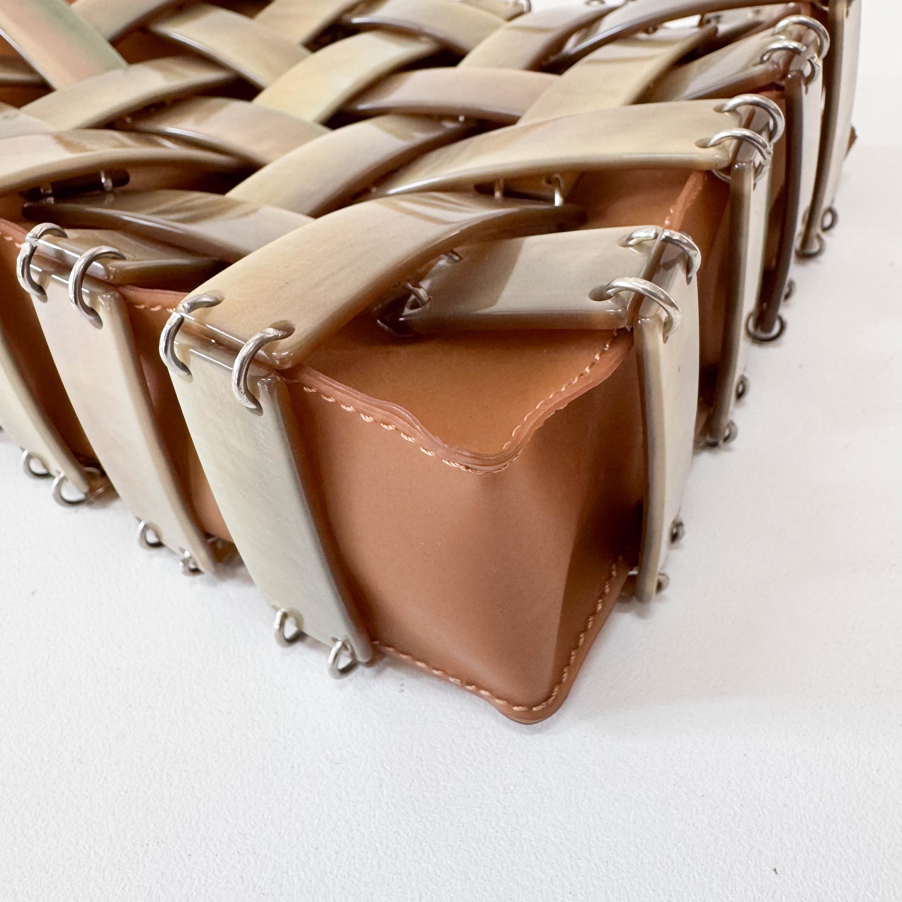 Mini Intrecciato Mother of Pearl Embellished  Brown Leather Handbag