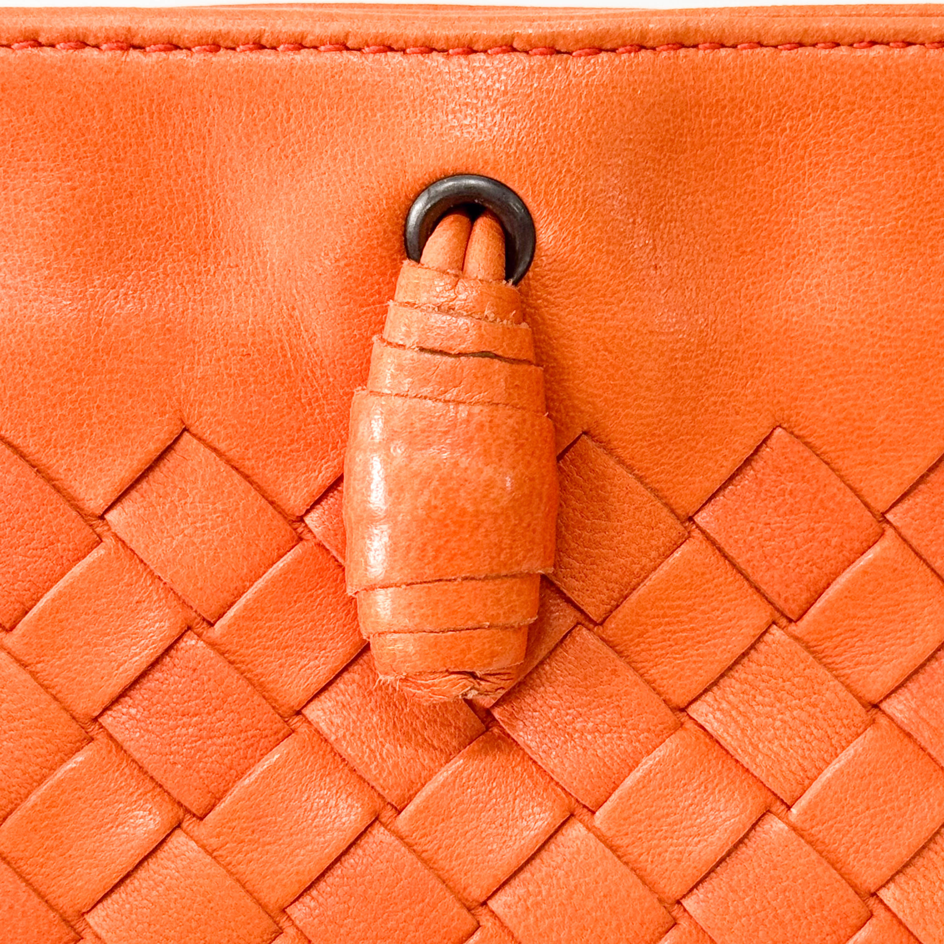 Intrecciato Orange Leather Shoulder Bag