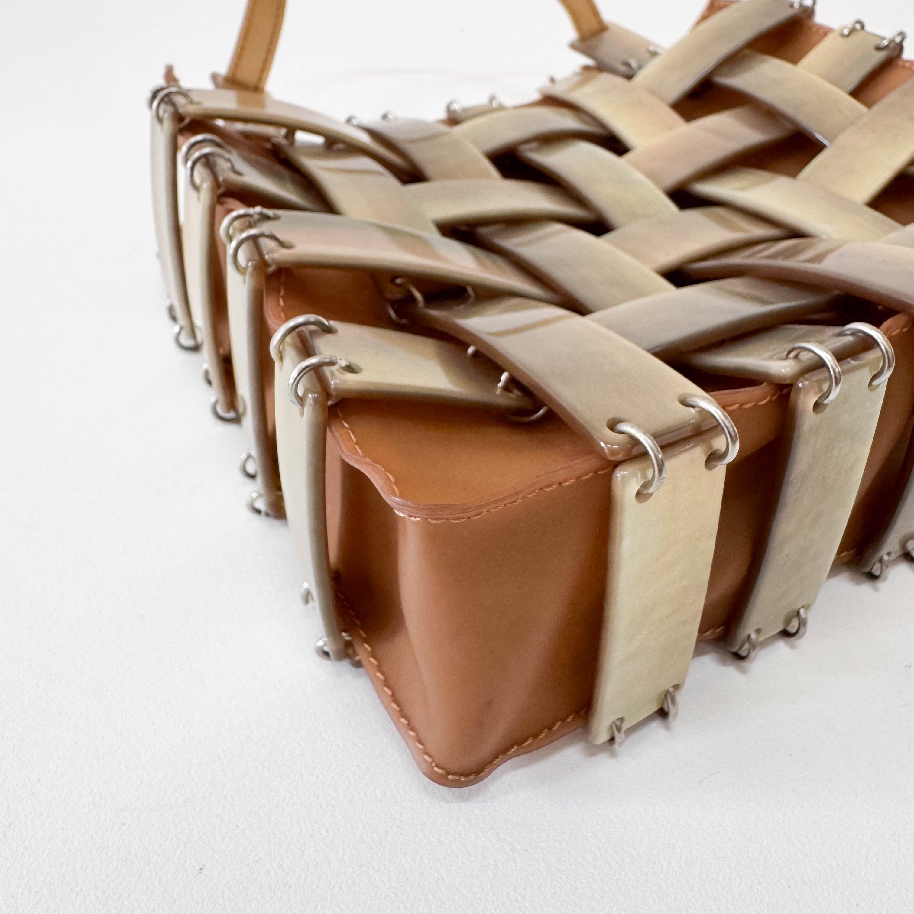 Mini Intrecciato Mother of Pearl Embellished  Brown Leather Handbag