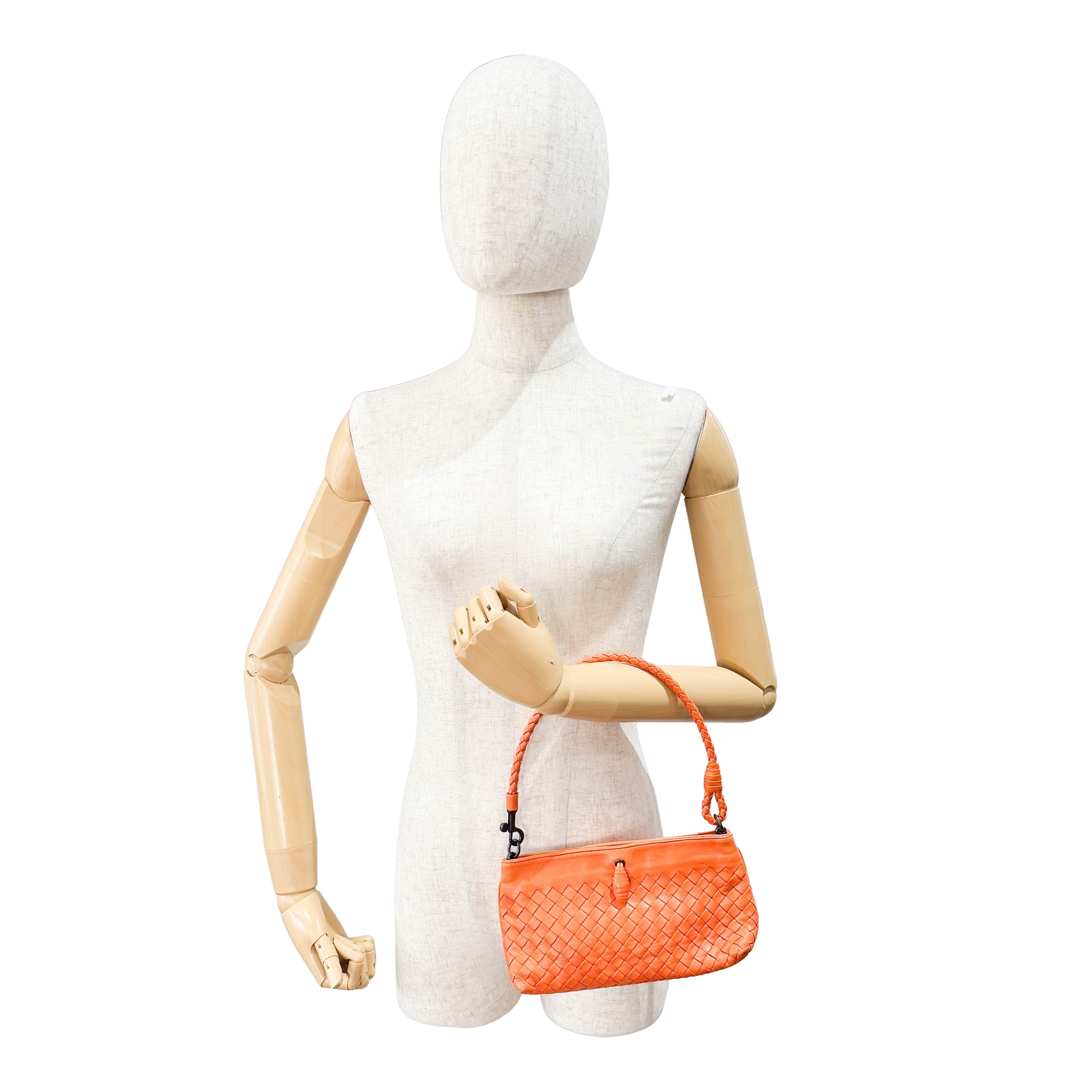 Intrecciato Orange Leather Shoulder Bag