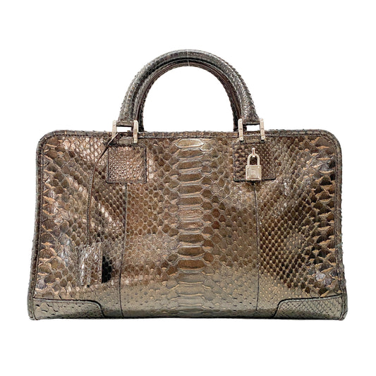 Anagram Bronze Python Embossed Leather Handbag
