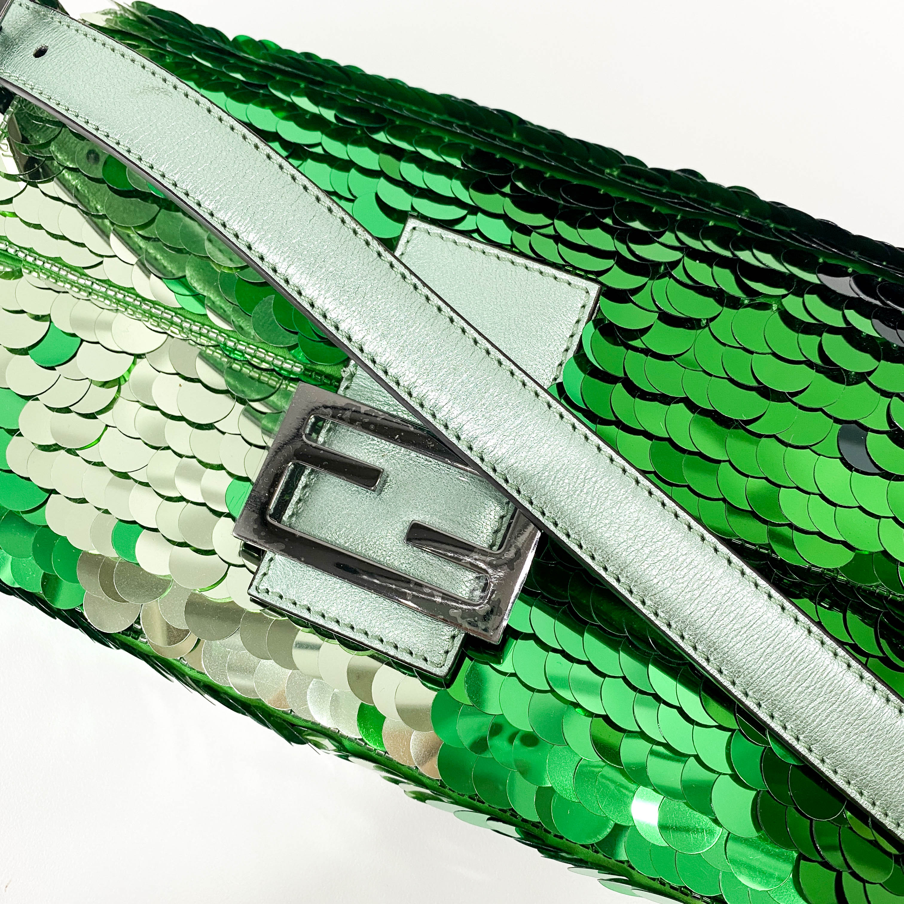 Baguette Re-Edition 1997 Green Sequin Shoulder Bag