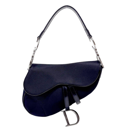 Saddle Black Nylon with Silver Hardware Shoulder Bag
