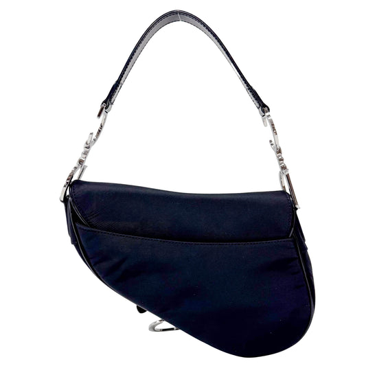Saddle Black Nylon with Silver Hardware Shoulder Bag