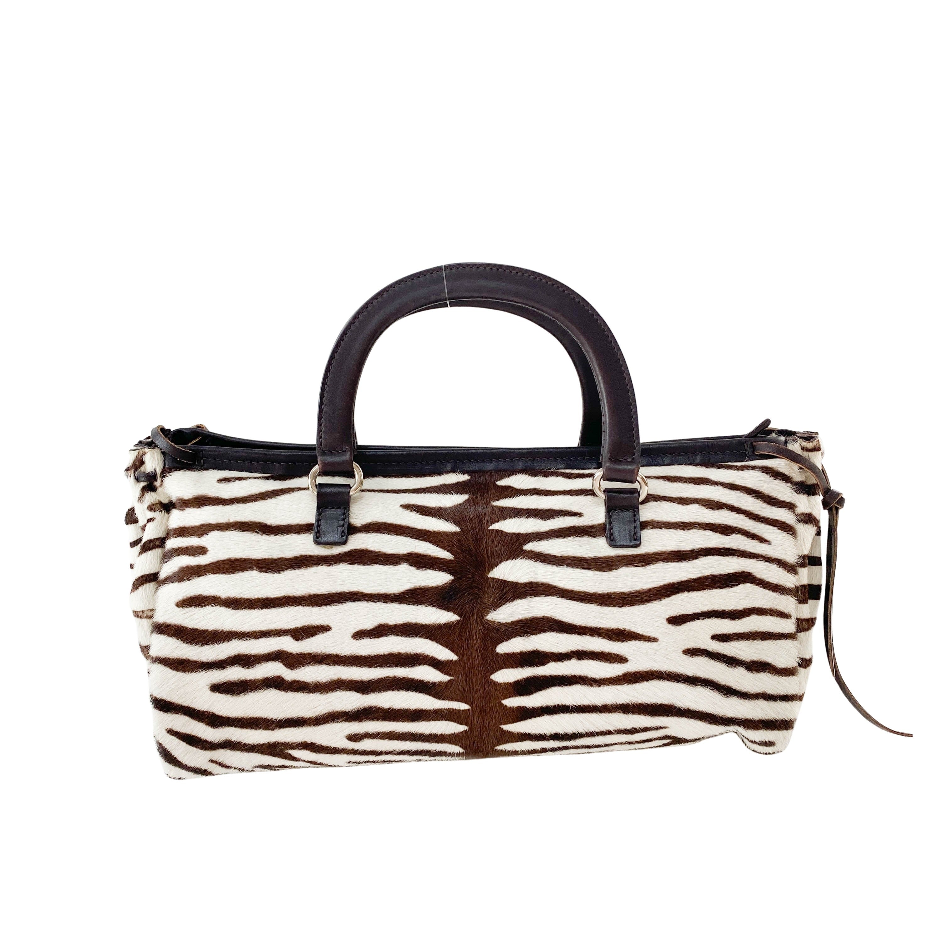 Zebra Pony Hair Top Handle Bag