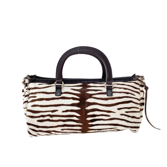 Zebra Pony Hair Top Handle Bag