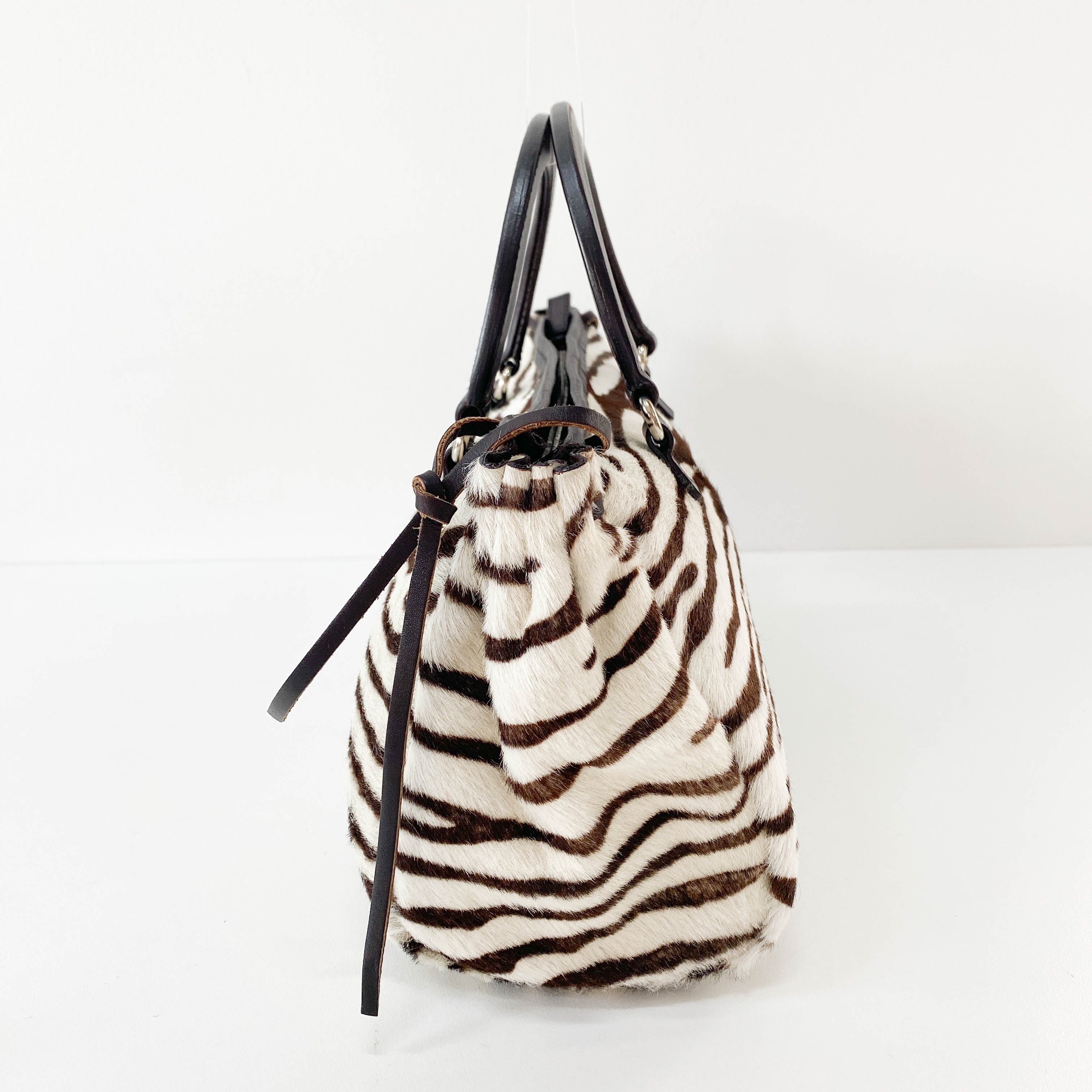 Zebra Pony Hair Top Handle Bag