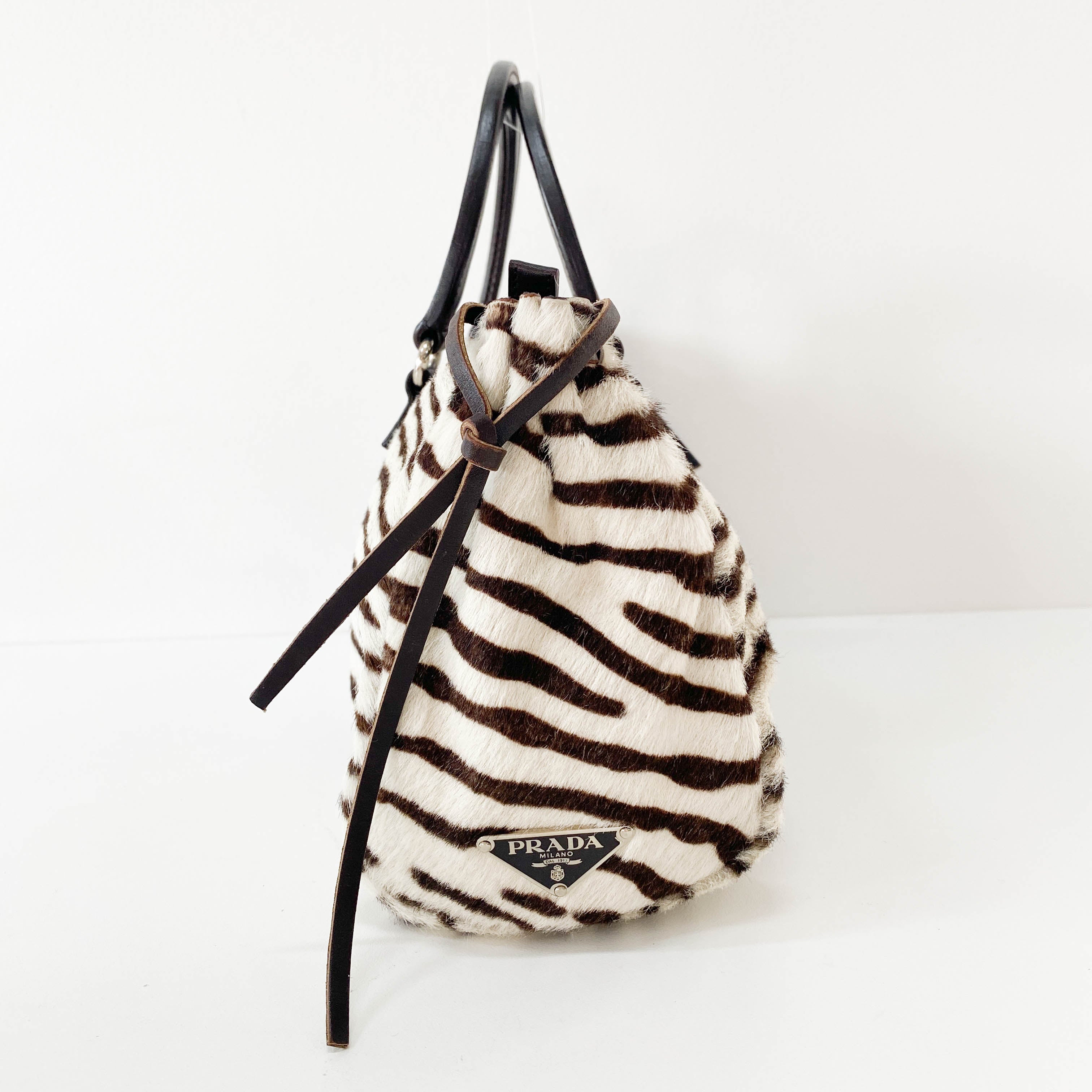 Zebra Pony Hair Top Handle Bag