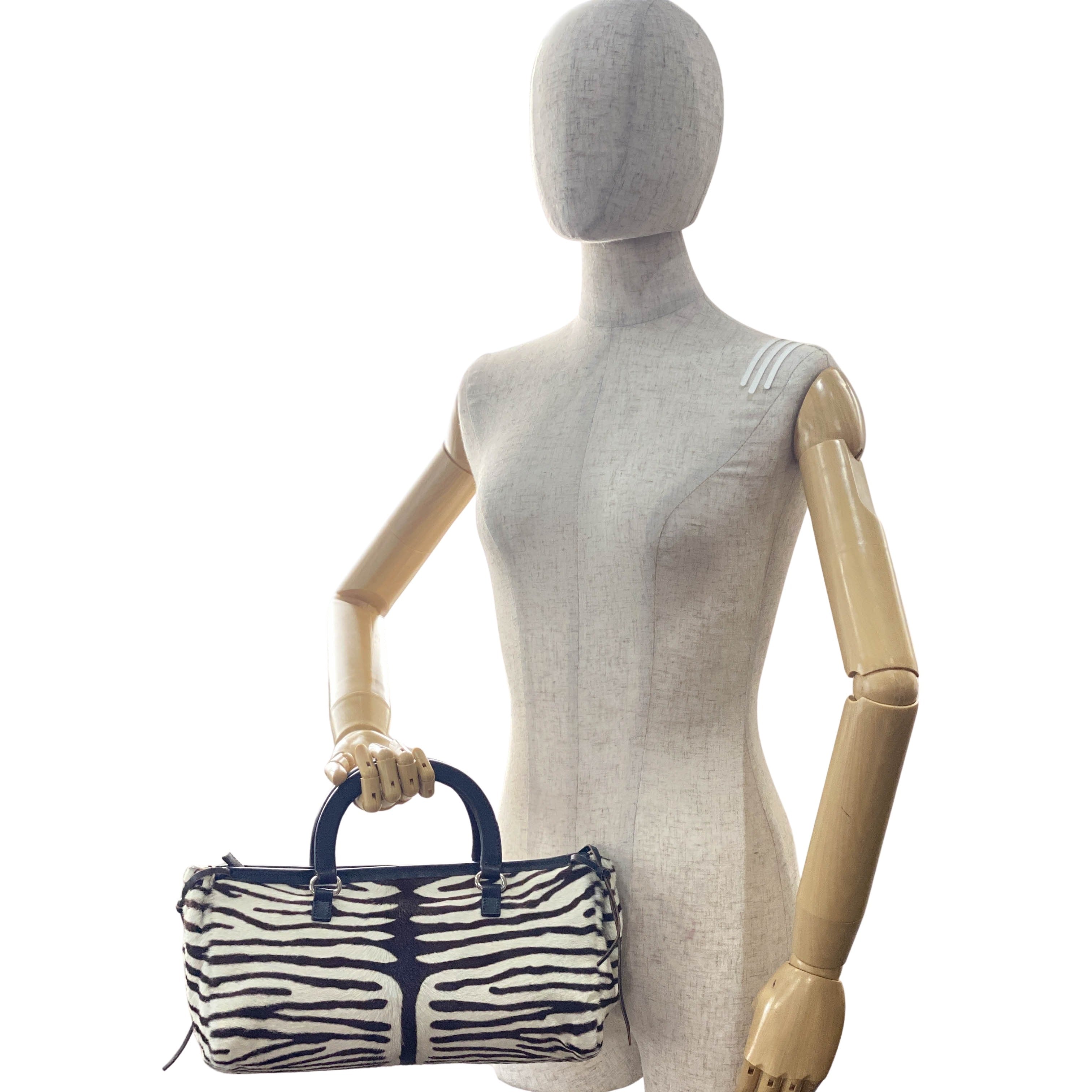 Zebra Pony Hair Top Handle Bag