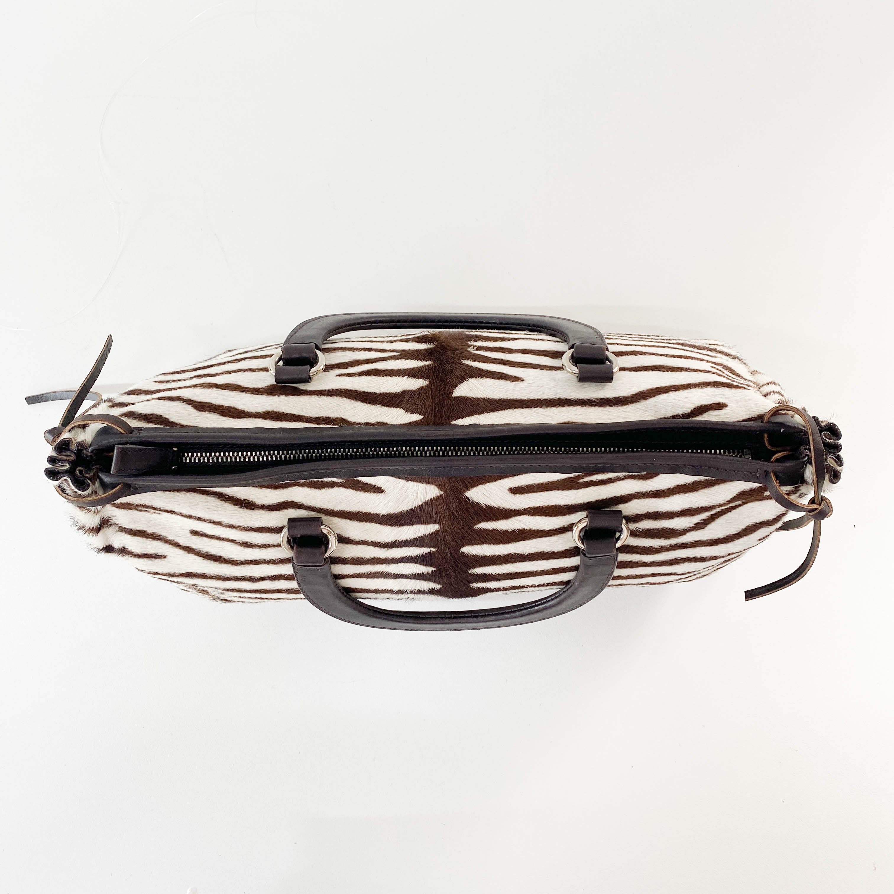 Zebra Pony Hair Top Handle Bag