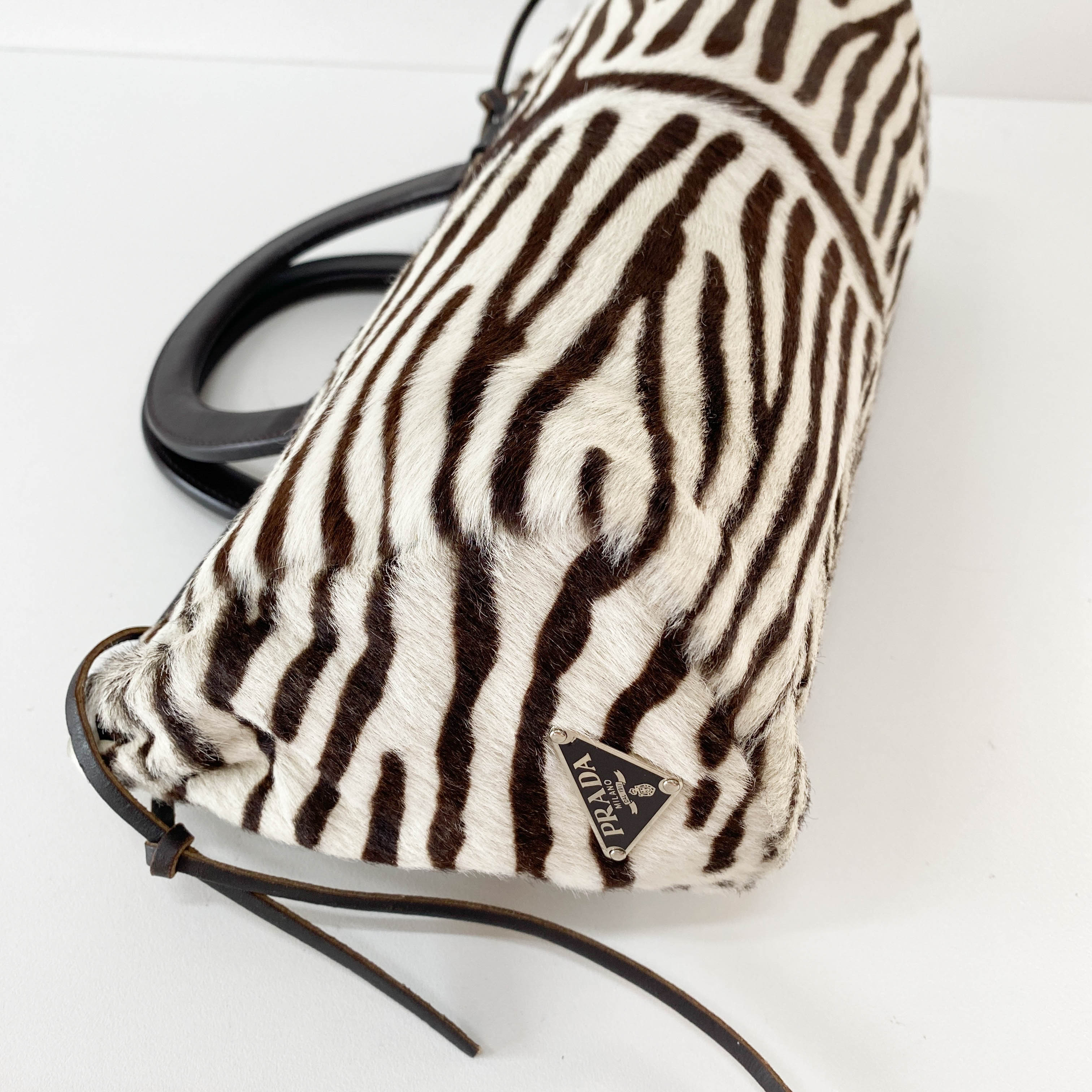 Zebra Pony Hair Top Handle Bag