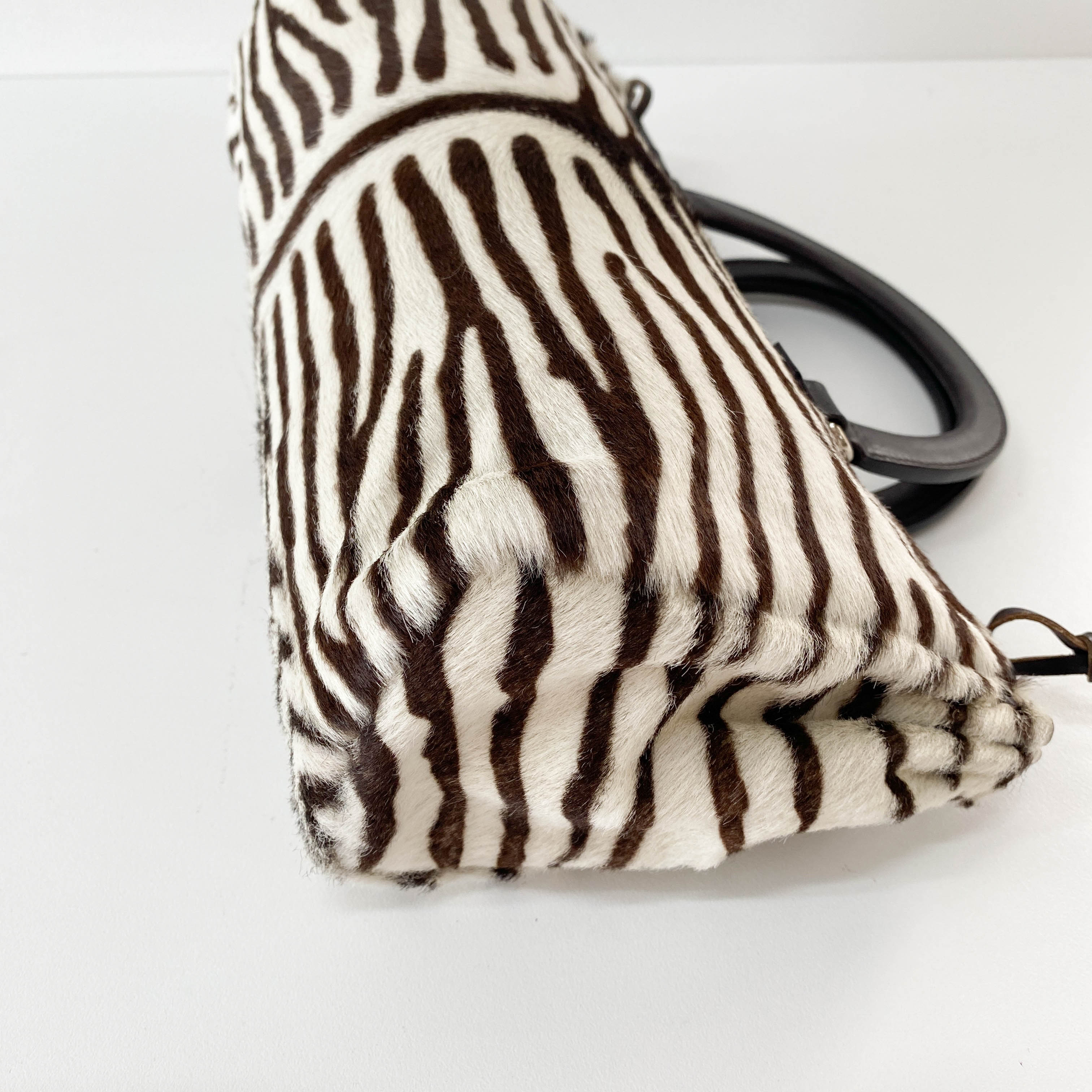 Zebra Pony Hair Top Handle Bag