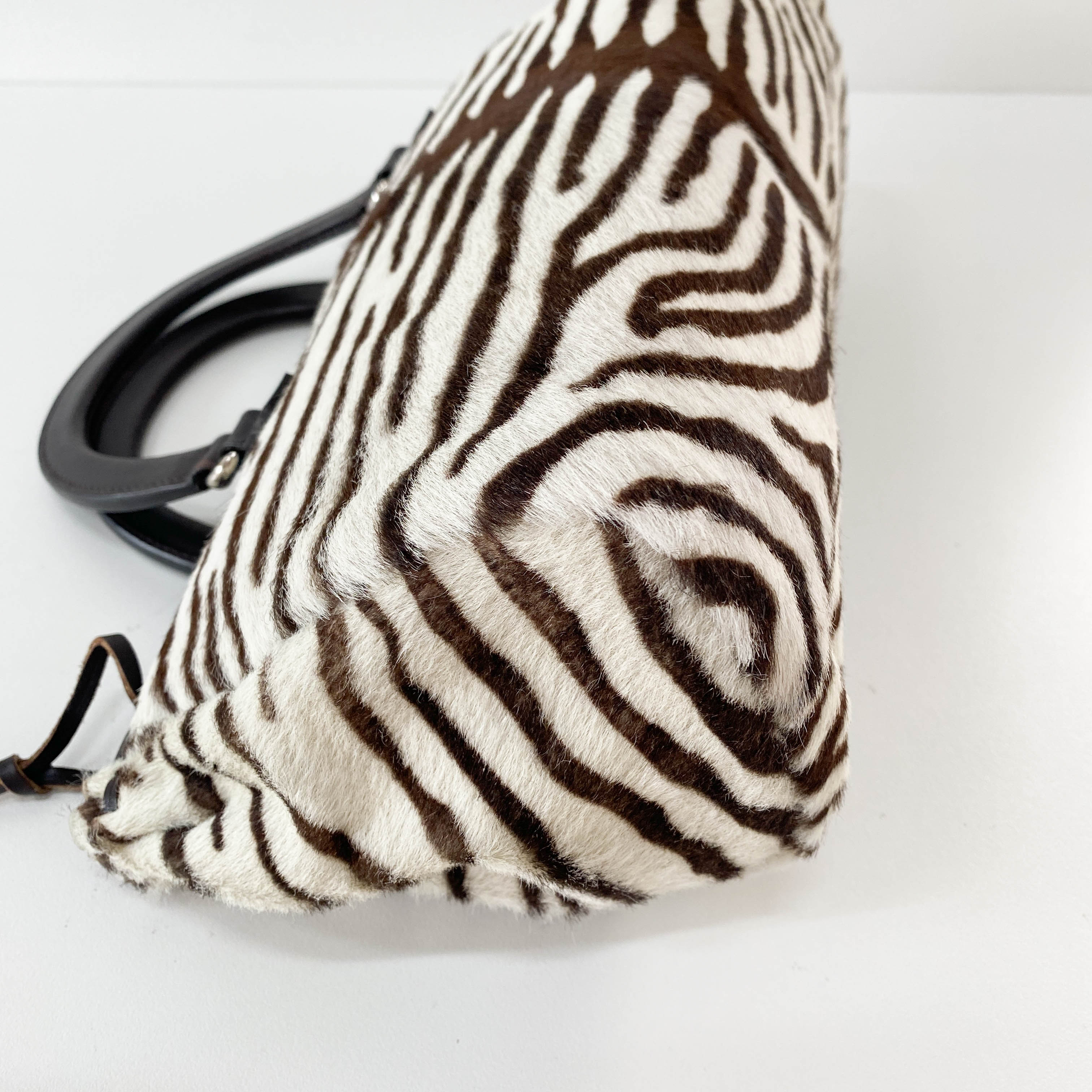 Zebra Pony Hair Top Handle Bag