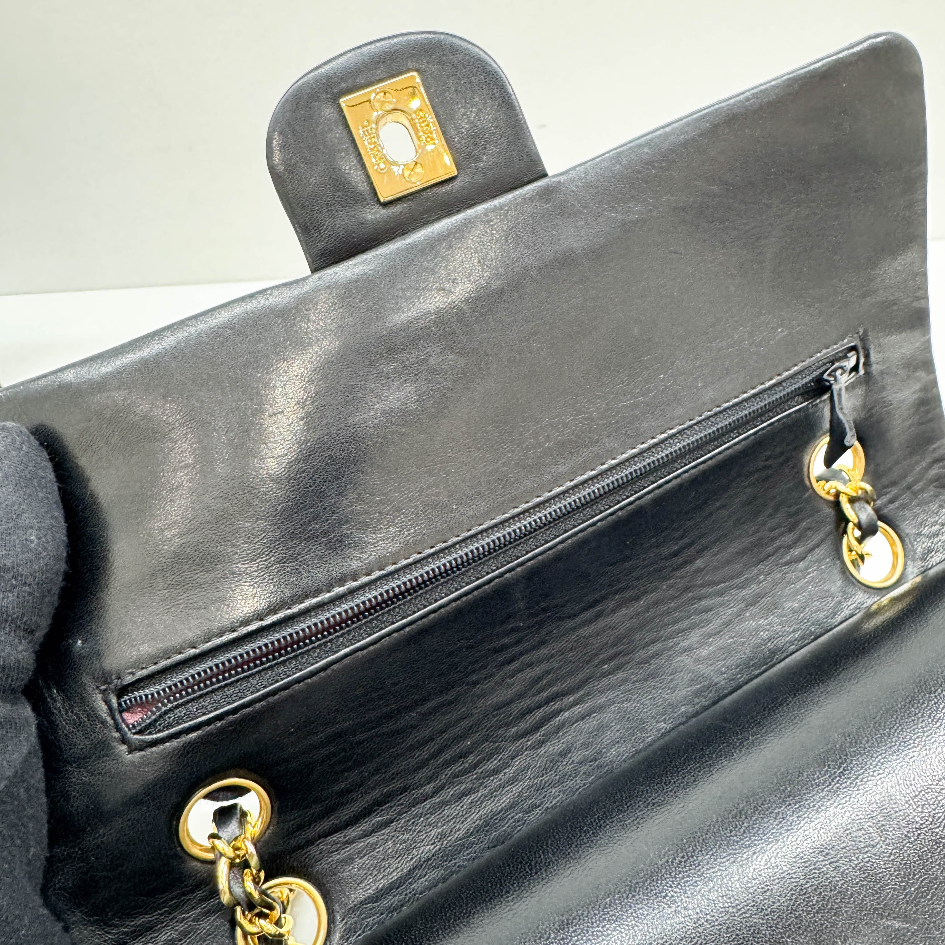 Classic Double Flap Black Matelasse Leather Shoulder Bag