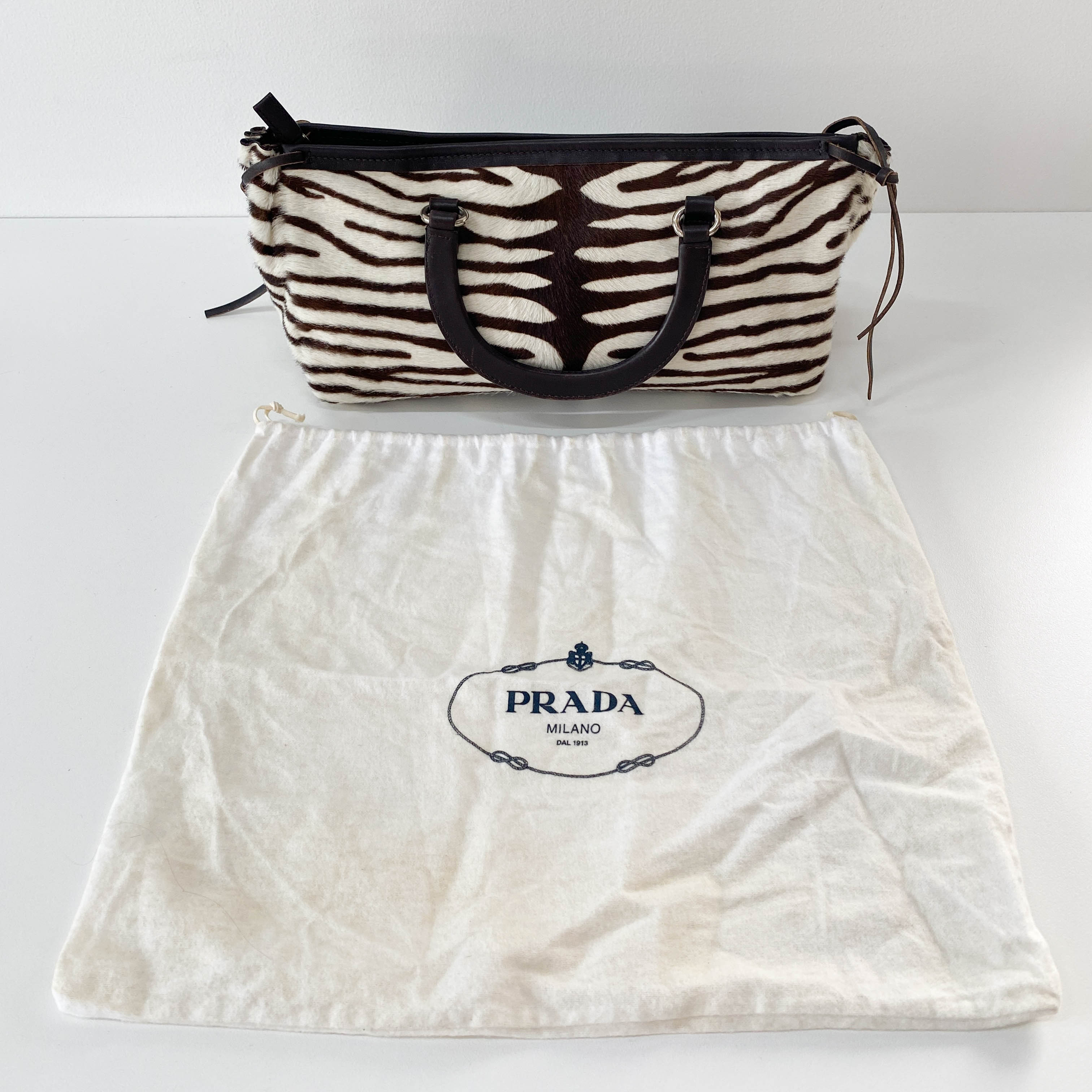 Zebra Pony Hair Top Handle Bag