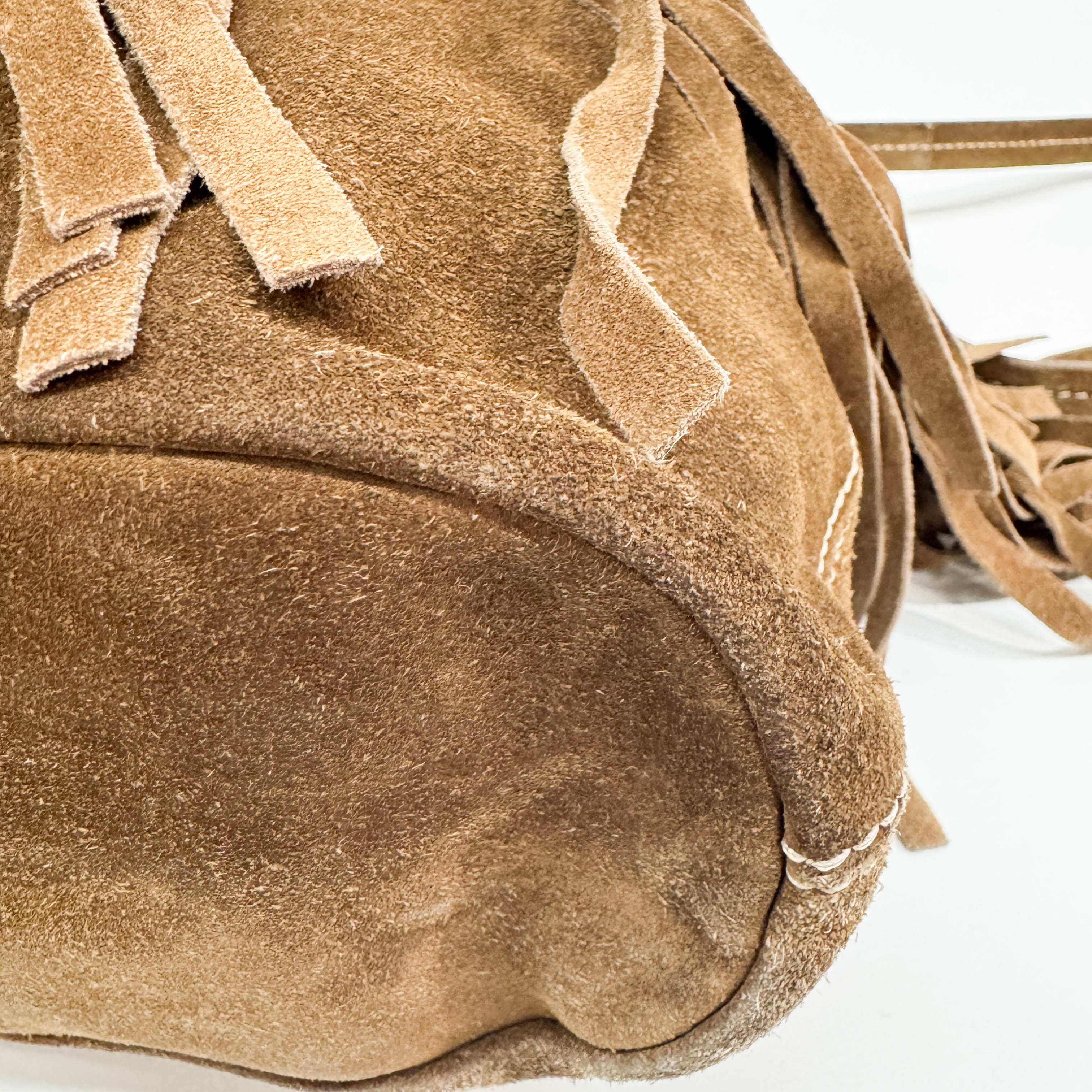 Studded Fringe Brown Suede Two Way Tote Bag