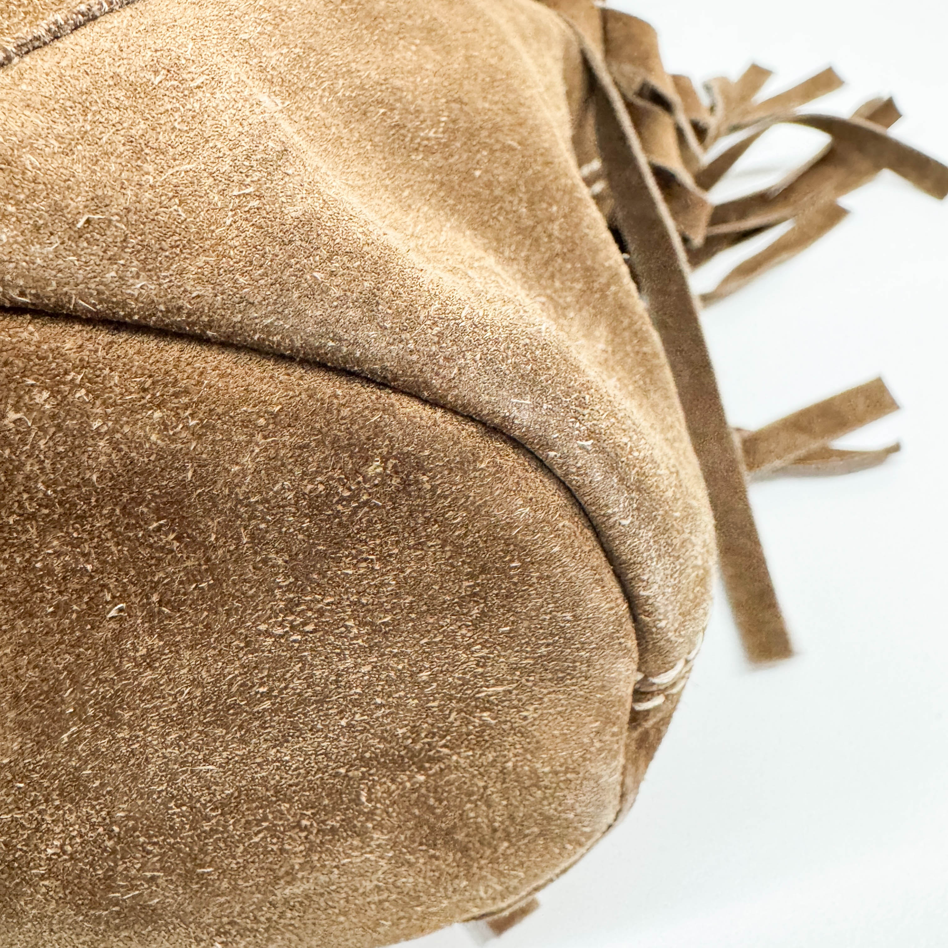 Studded Fringe Brown Suede Two Way Tote Bag